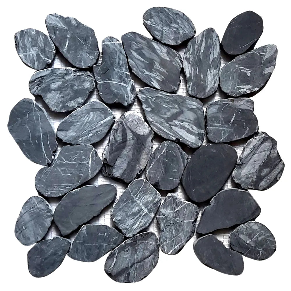 Tempest Black Xl Sliced Jumbo Pebble Tile - Pebble Tile Shop