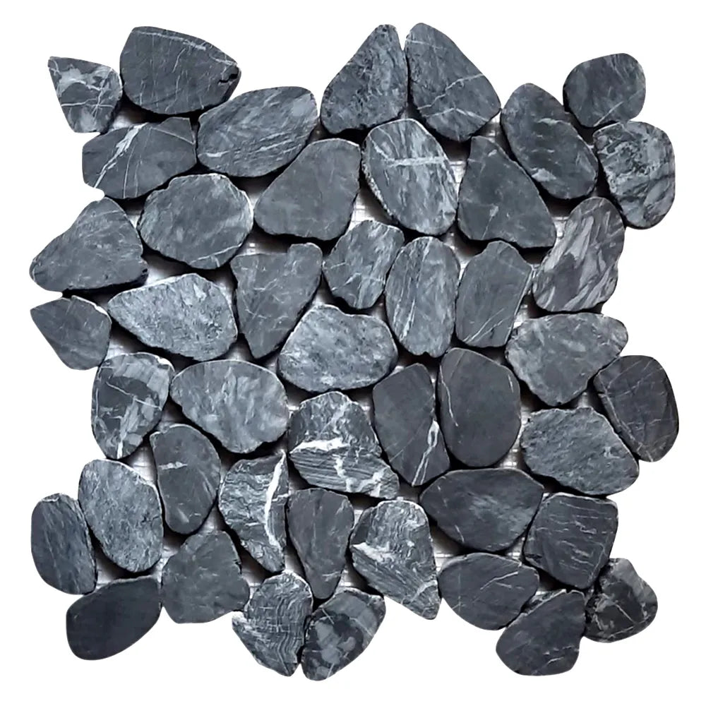 Tempest Black Sliced Round Medium Pebble Tile - Pebble Tile Shop