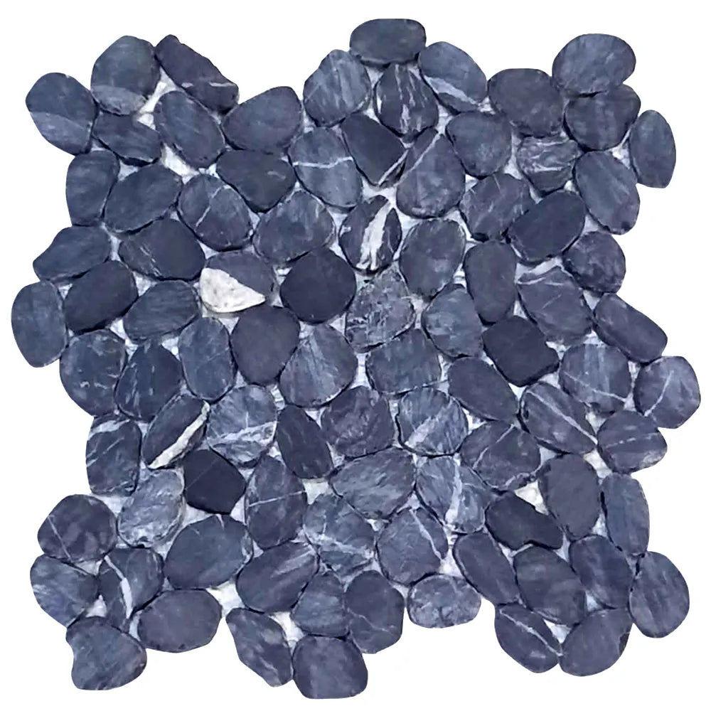 Tempest Black Small Round Sliced Pebble Tile - Pebble Tile Shop