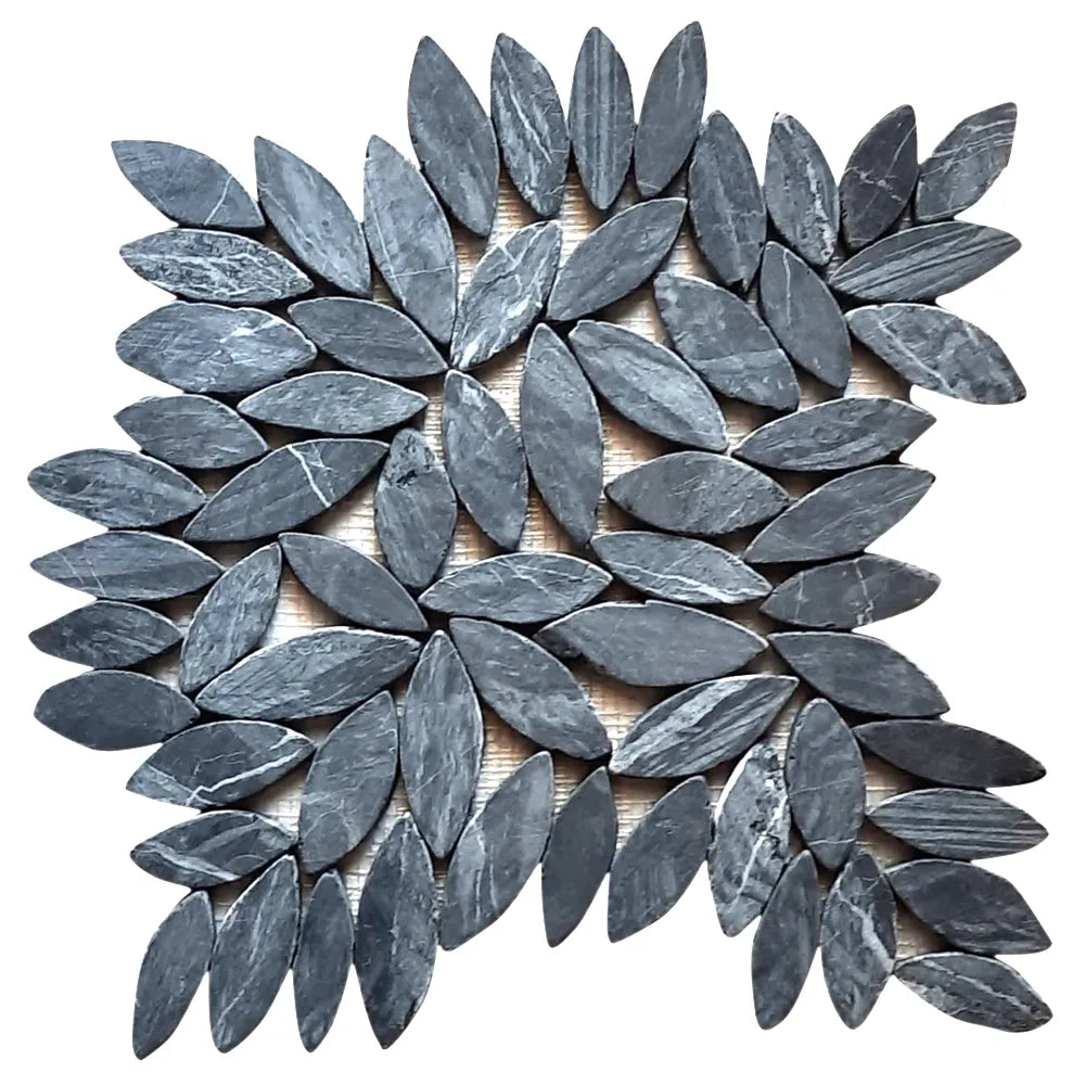 Tempest Black Flower Flat Sliced Pebble Tile - Pebble Tile Shop