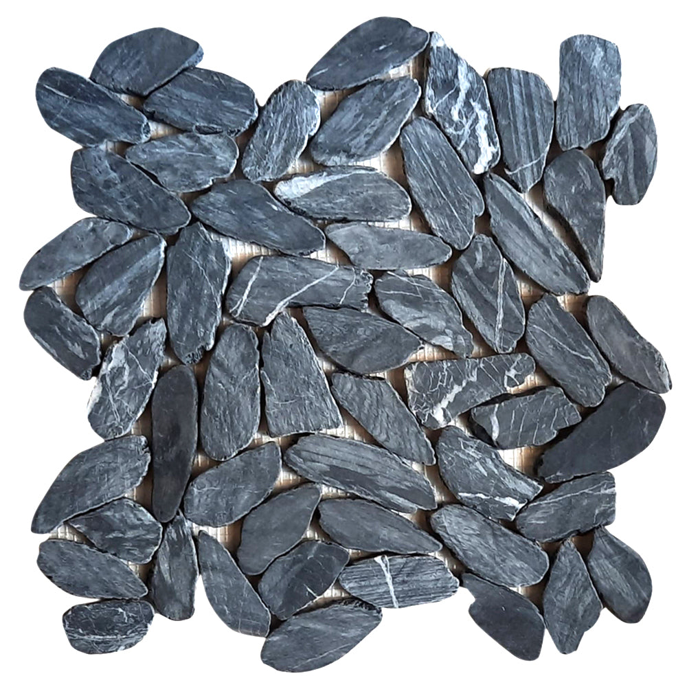 Tempest Black Sliced Oval Ellipe Pebble Tile - Pebble Tile Shop