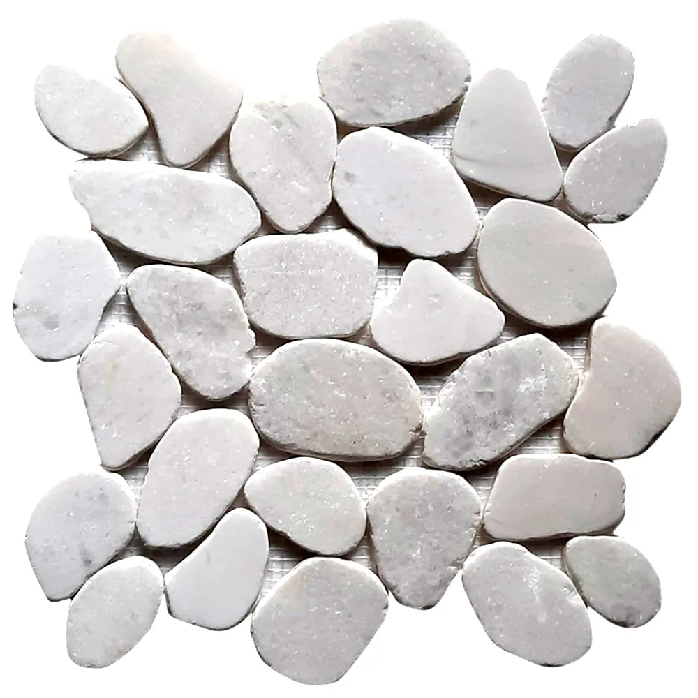 Milky White Xl Sliced Jumbo Pebble Tile - Pebble Tile Shop