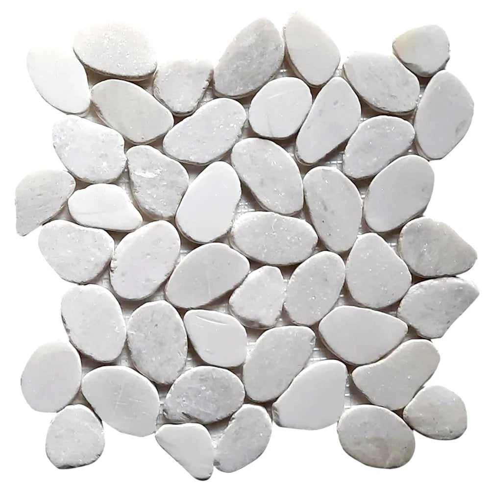 Milky White Sliced Round Medium Pebble Tile - Pebble Tile Shop