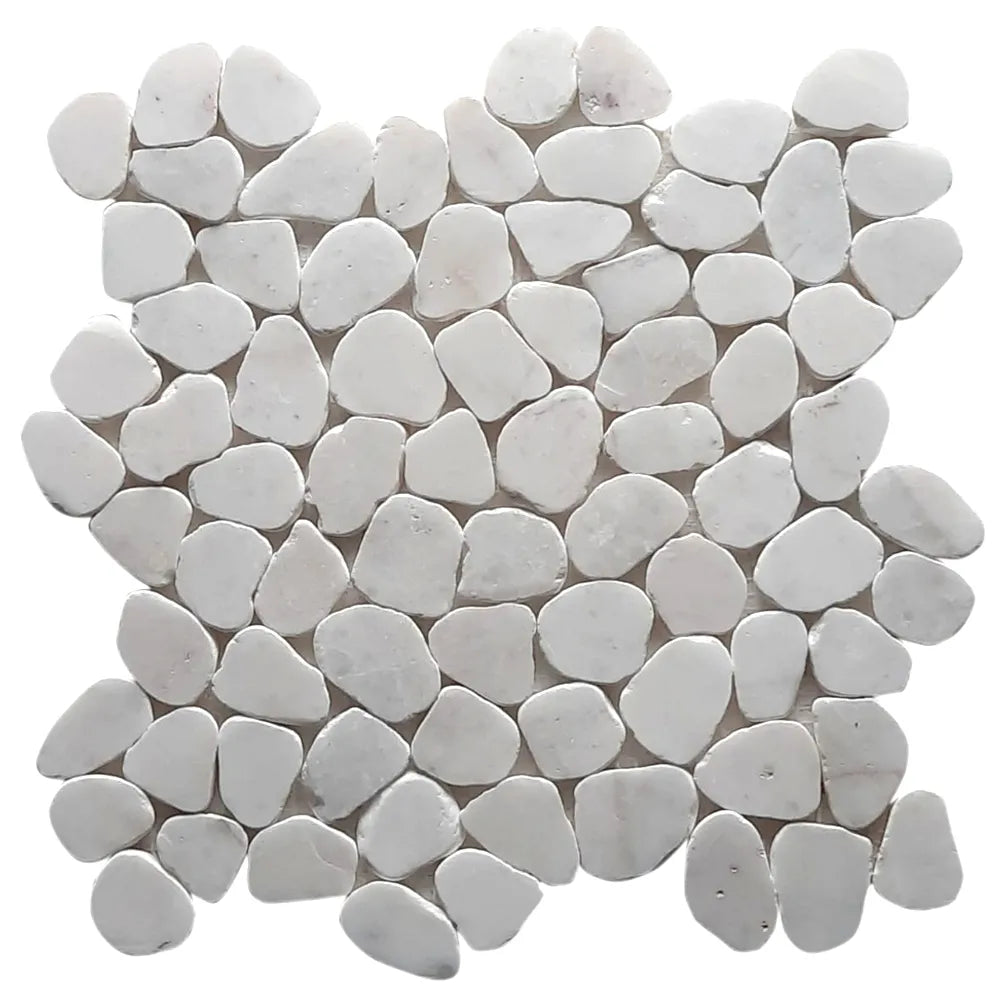 Milky White Small Round Sliced Pebble Tile - Pebble Tile Shop