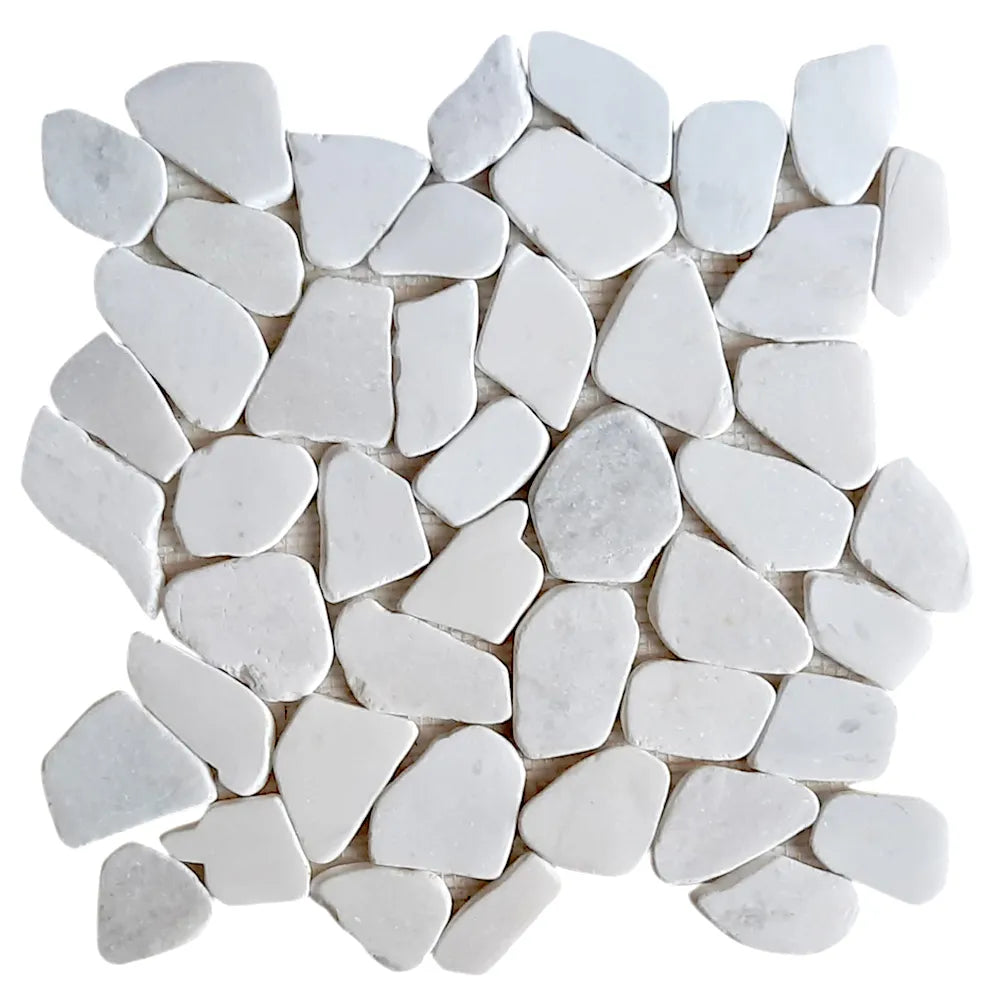 Milky White Pebble Stone Mosaic Tile - Pebble Tile Shop