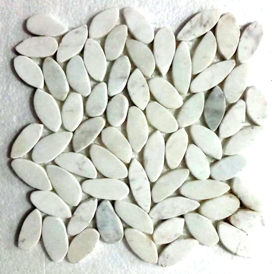 Sliced Super White Oval Ellipse Marble Mosaic Tile - Pebble Tile Shop