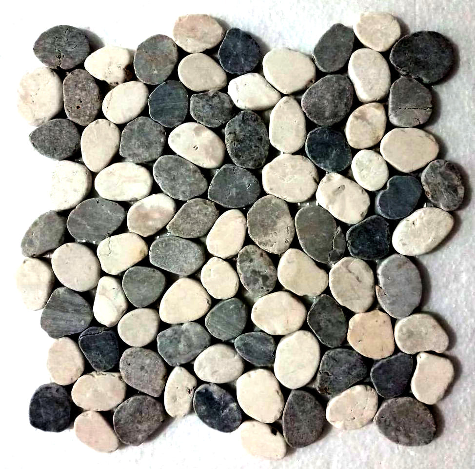 Sliced Mini Stone Grey And White Oval Marble Mosaic Tile - Pebble Tile Shop