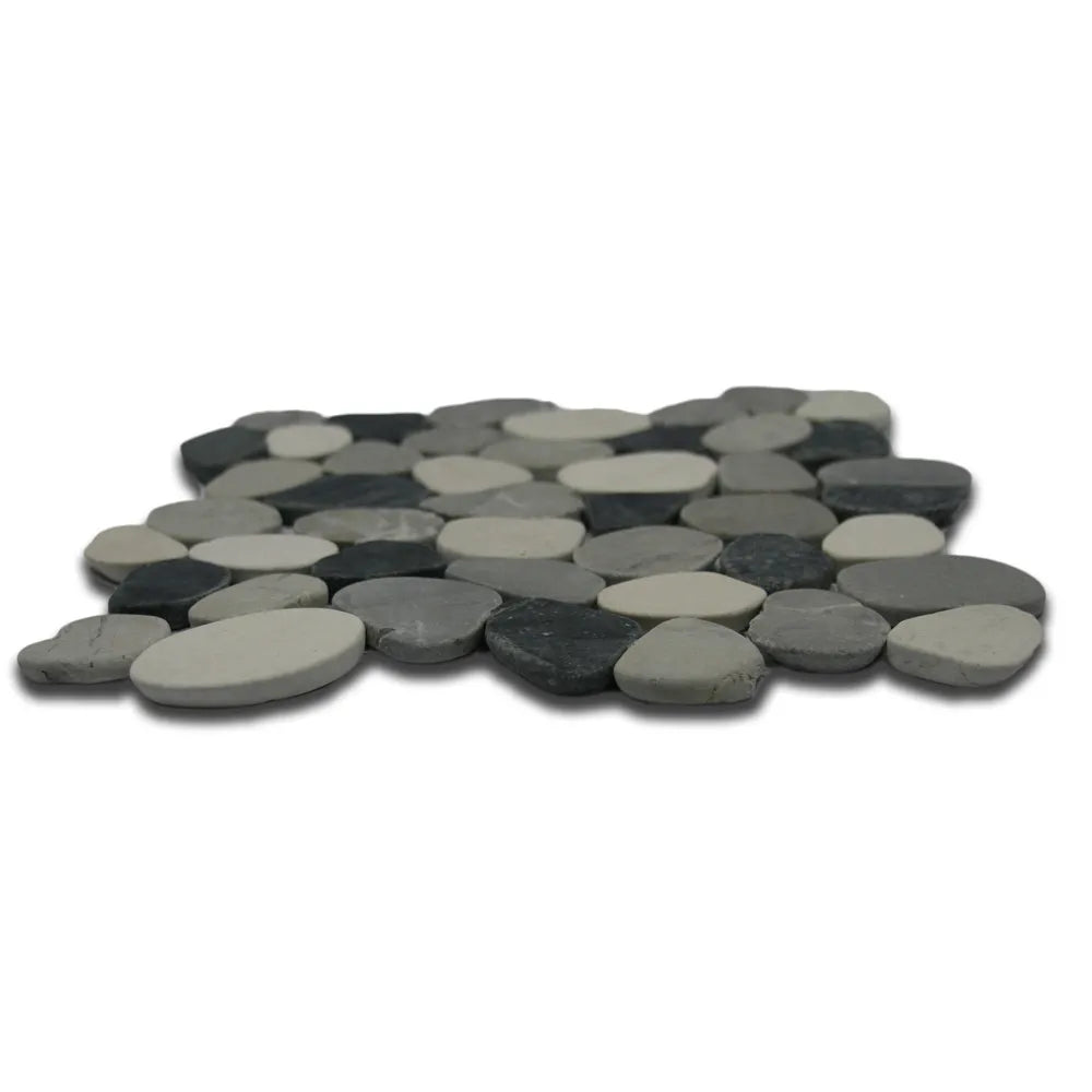 Sliced Mixed White Black and Grey Pebble Tile - Pebble Tile Shop