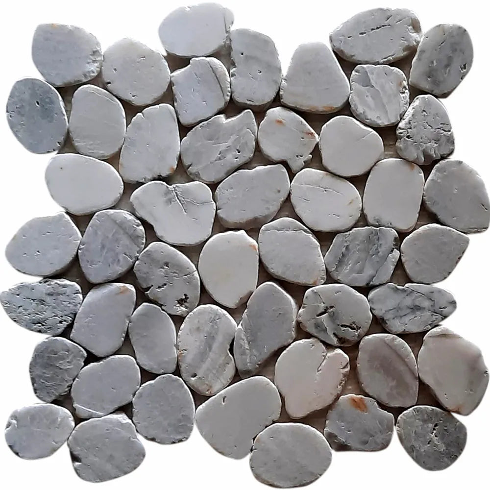 Glacier White Sliced Round Medium Pebble Tile - Pebble Tile Shop