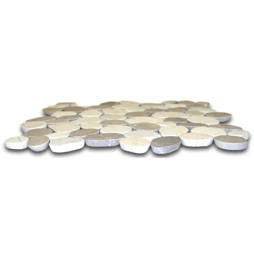 Sliced Java Tan and White Pebble Tile - Pebble Tile Shop