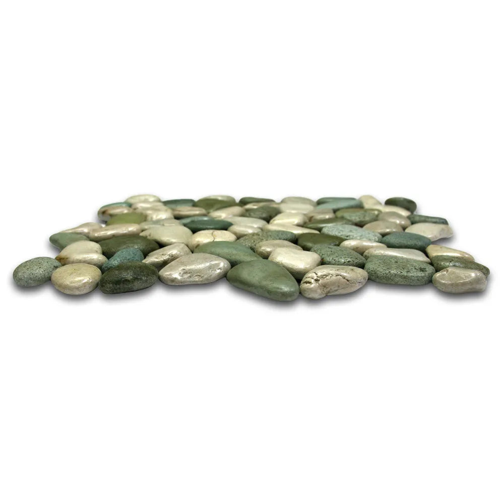 Glazed Sea Green and White Pebble Tile - Pebble Tile Shop