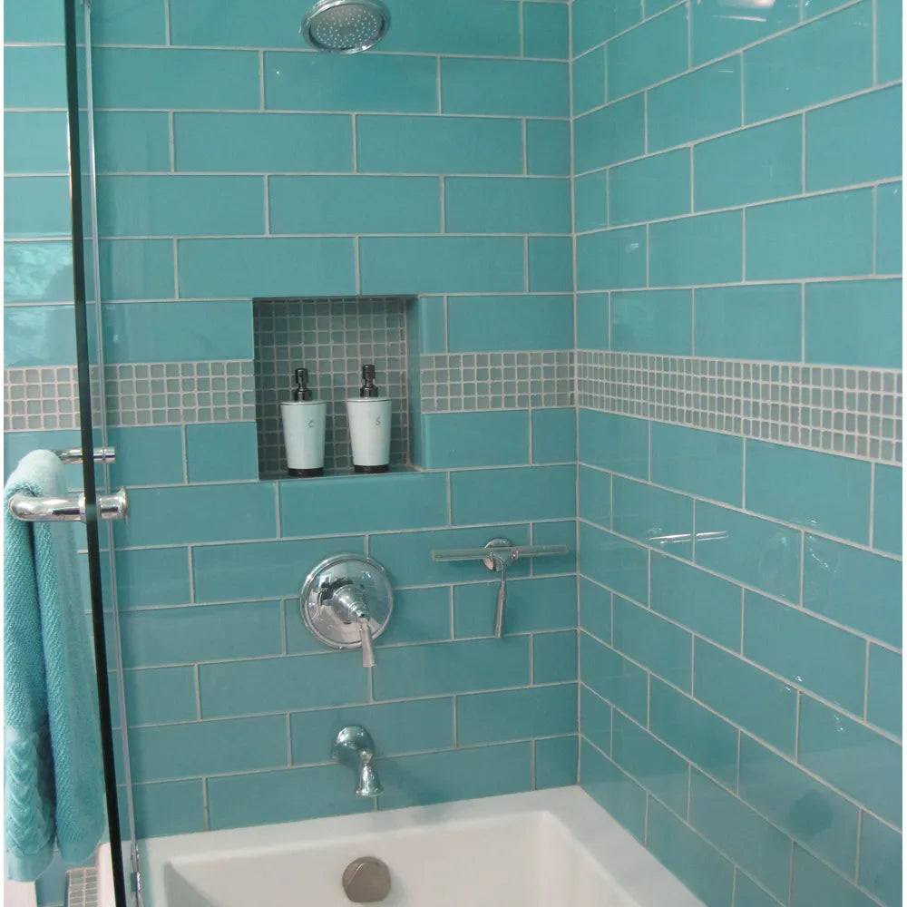 Aqua Glass 4" x 12" Subway Tile - Pebble Tile Shop