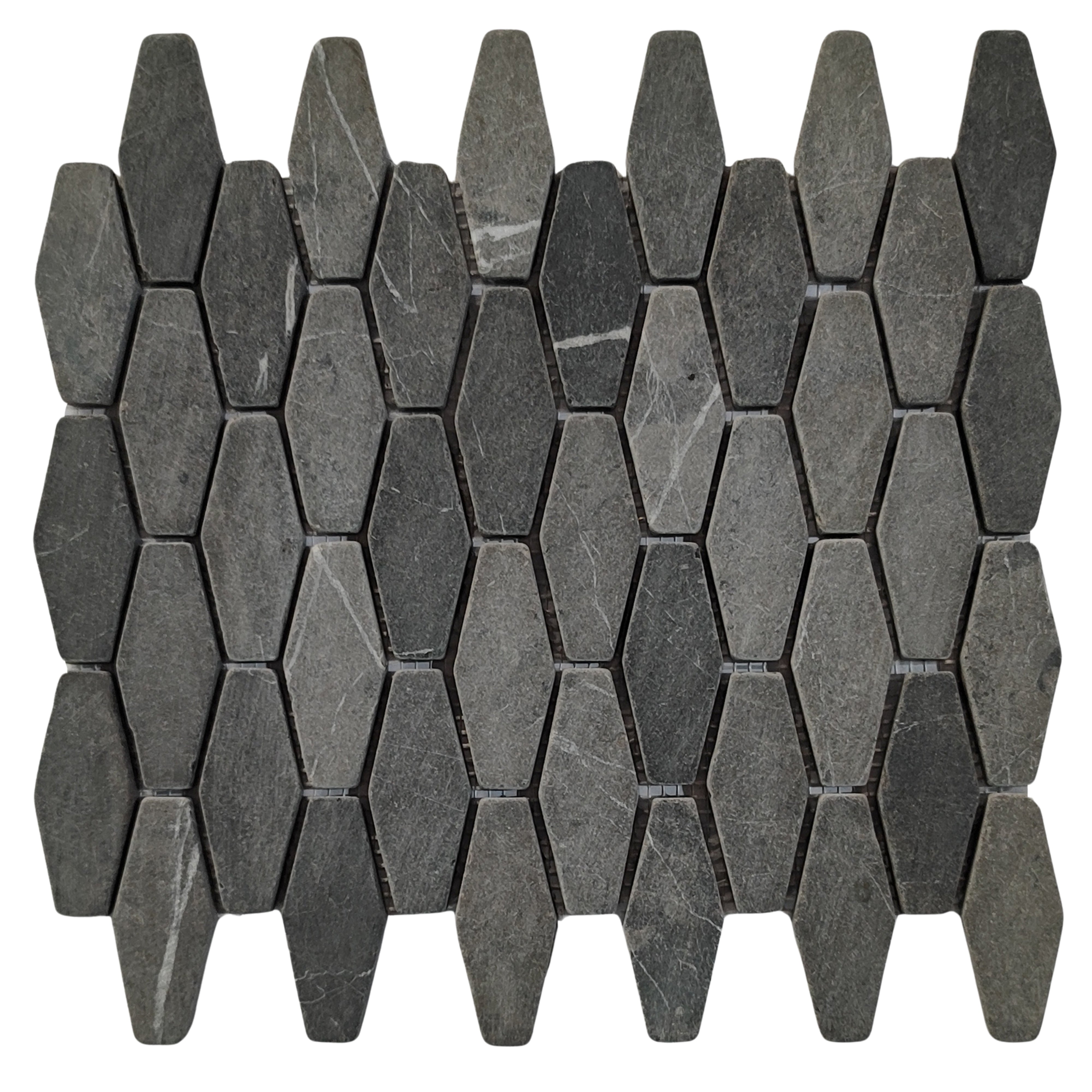 Dark Grey Small Elongated Hexagon Marble Mosaic Tile - Pebble Tile Shop