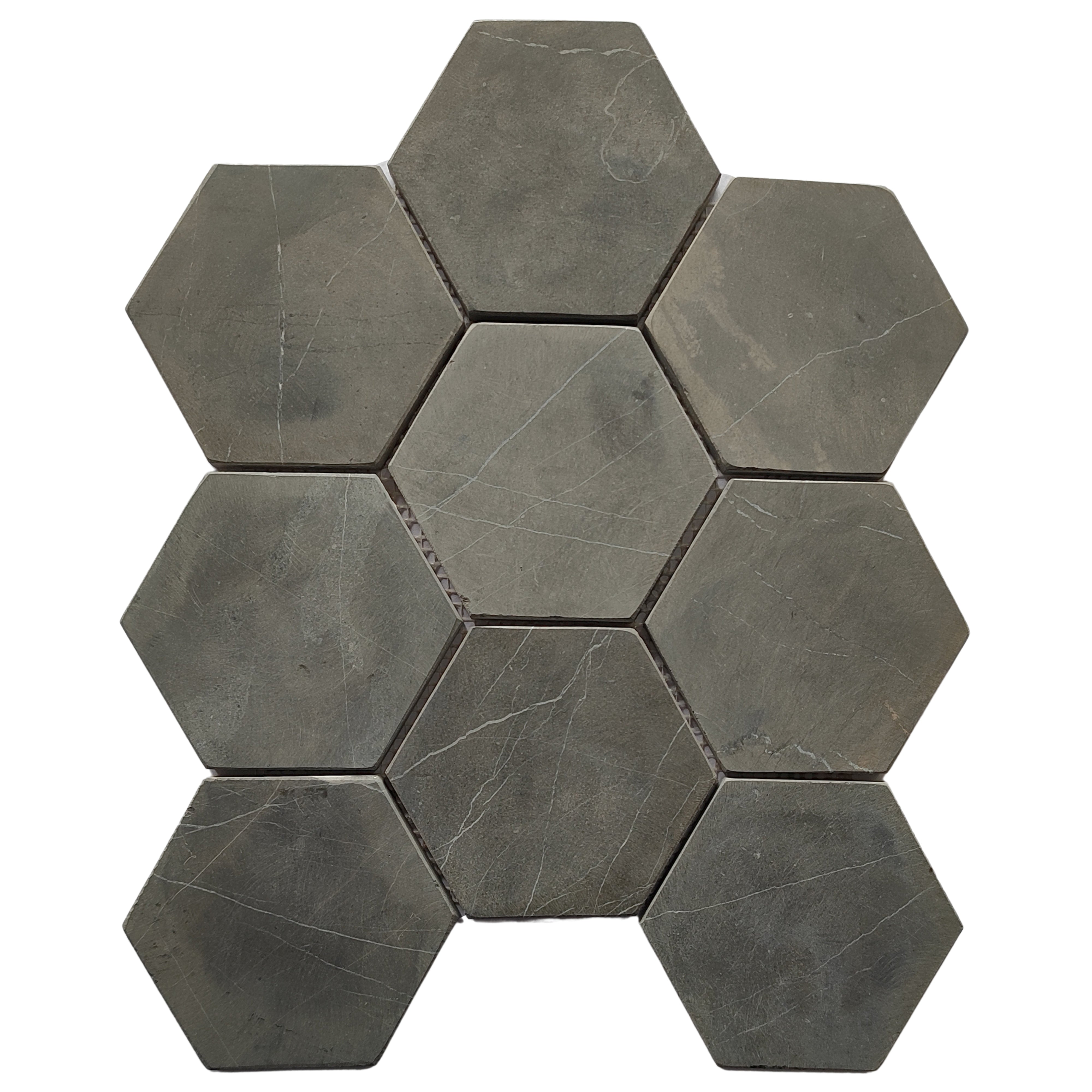 Dark Grey XL Large Hexagon Marble Mosaic Tile - Pebble Tile Shop