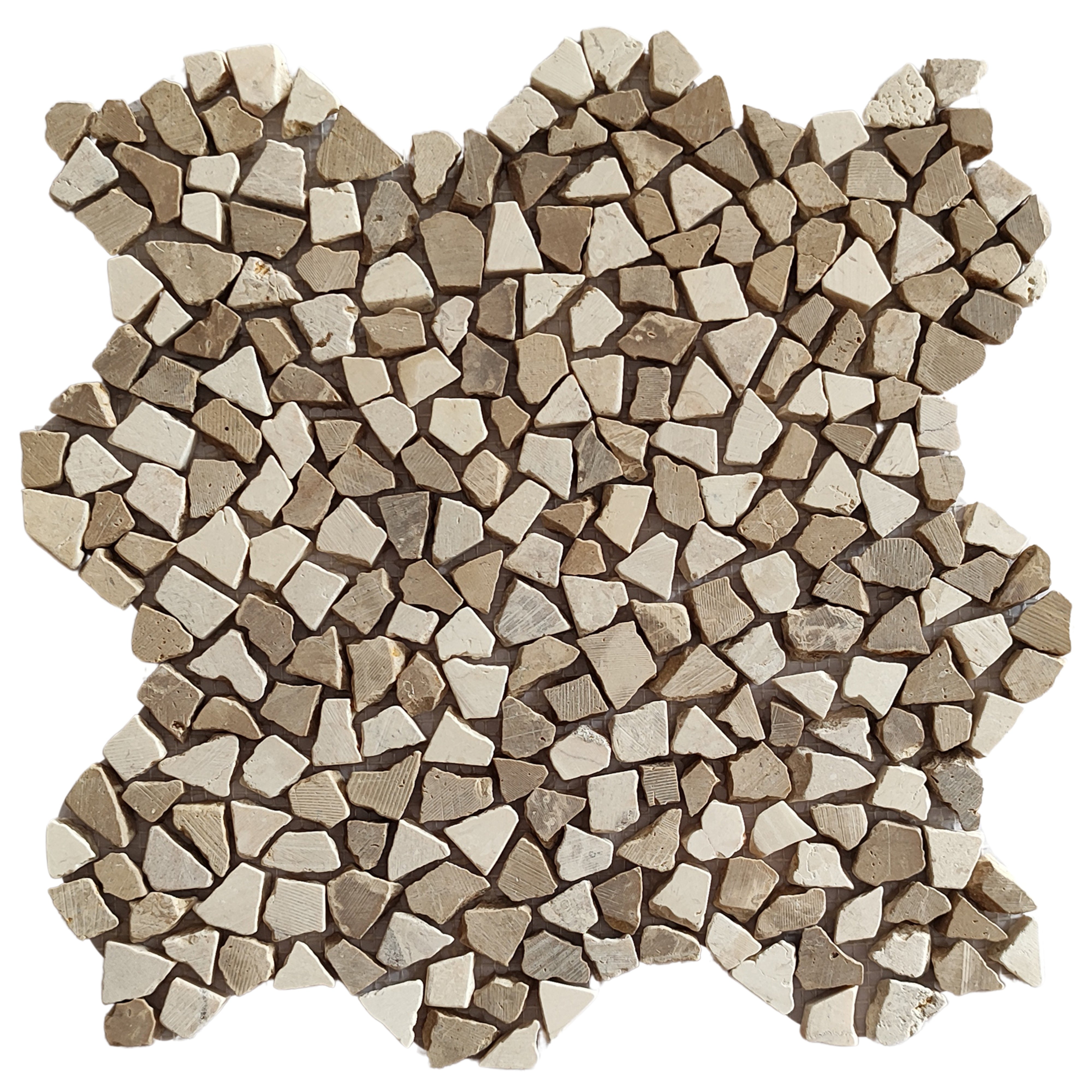 Mix White and Cappuccino Mini Tumbled Marble Mosaic Tile - Pebble Tile Shop