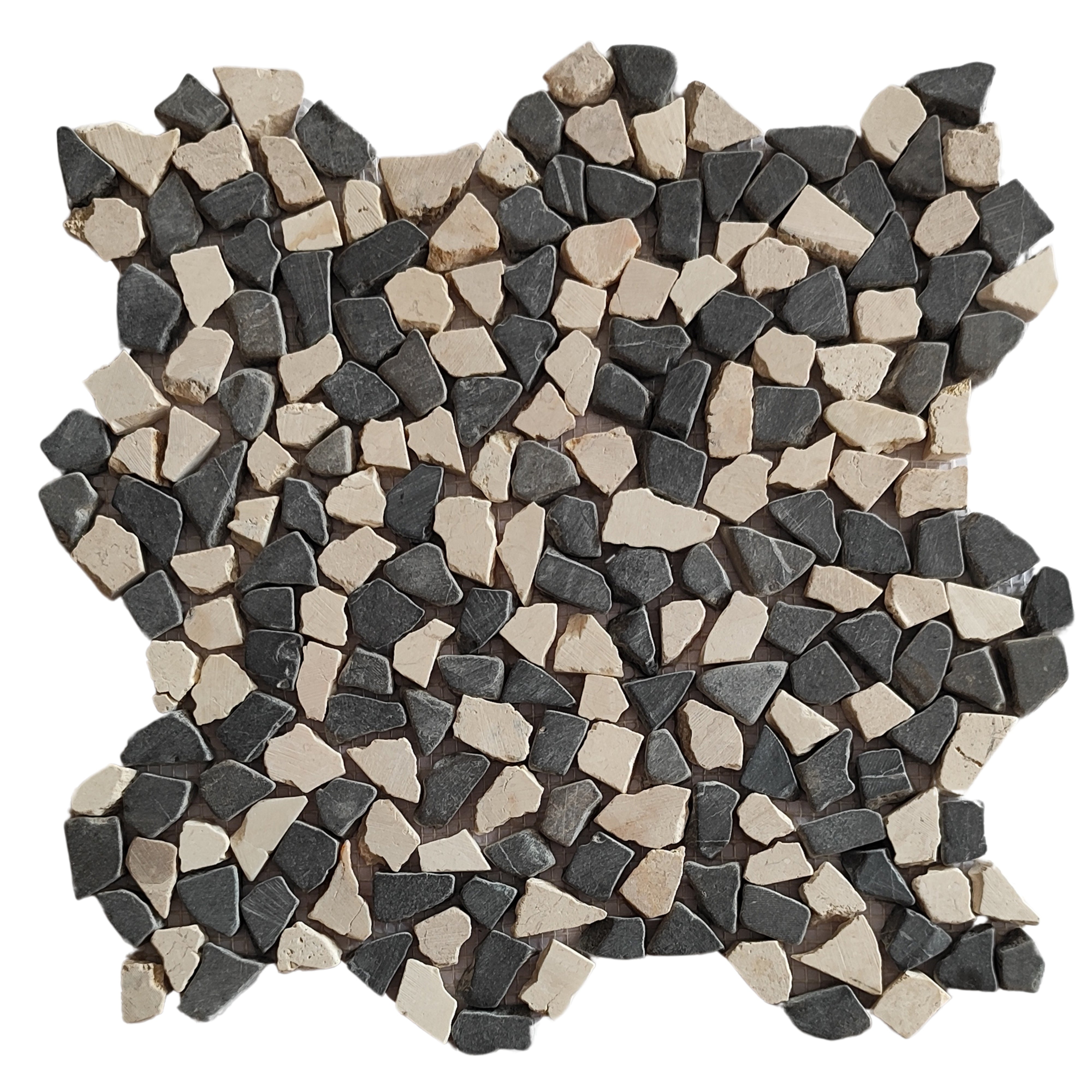 Mix White and Dark Grey Mini Tumbled Marble Mosaic Tile - Pebble Tile Shop