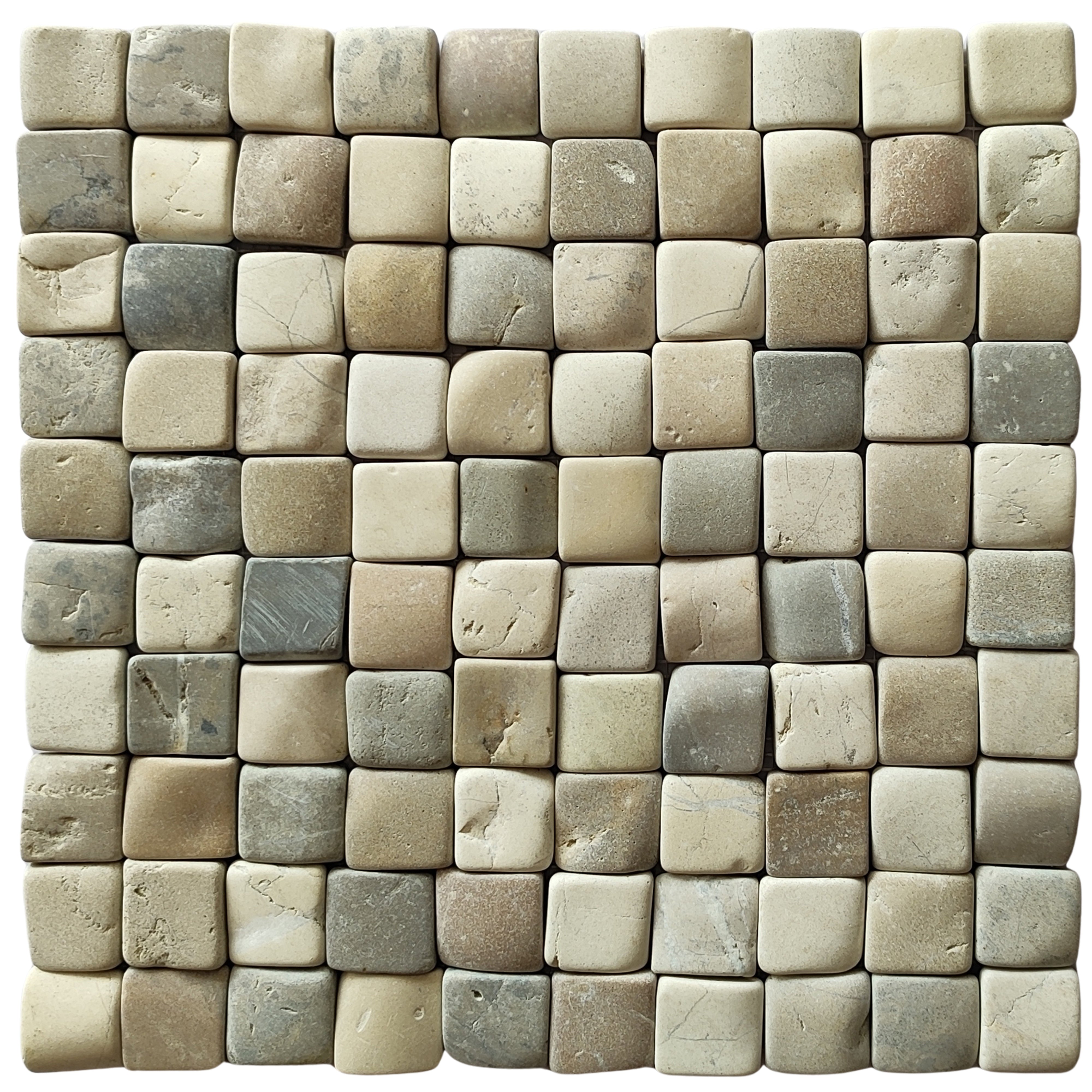 Mix White and Java Tan and Bali Cloud Pebble Square Mosaic Tile 1x1 - Pebble Tile Shop