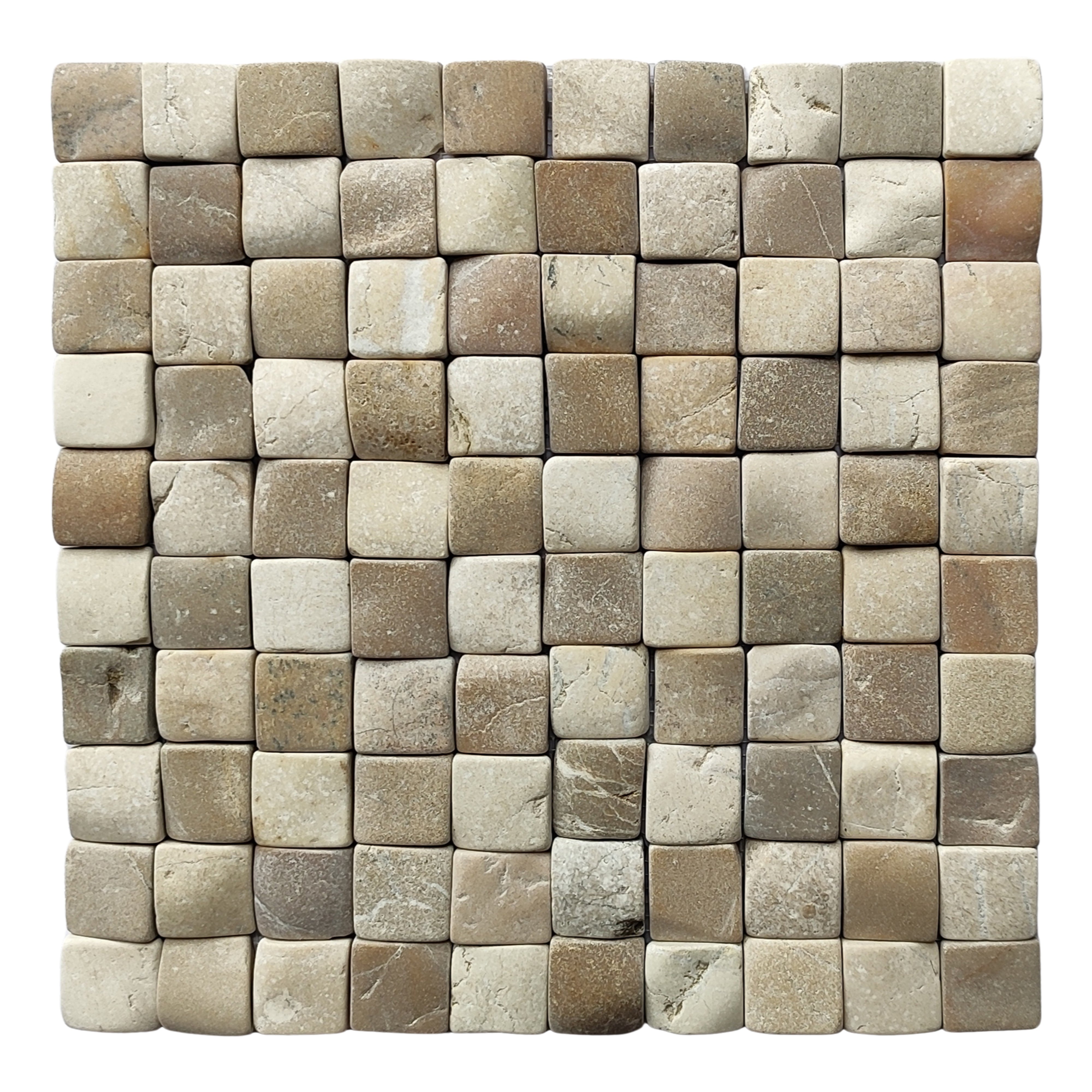 Mix White and Java Tan Pebble Square Mosaic Tile 1x1 - Pebble Tile Shop