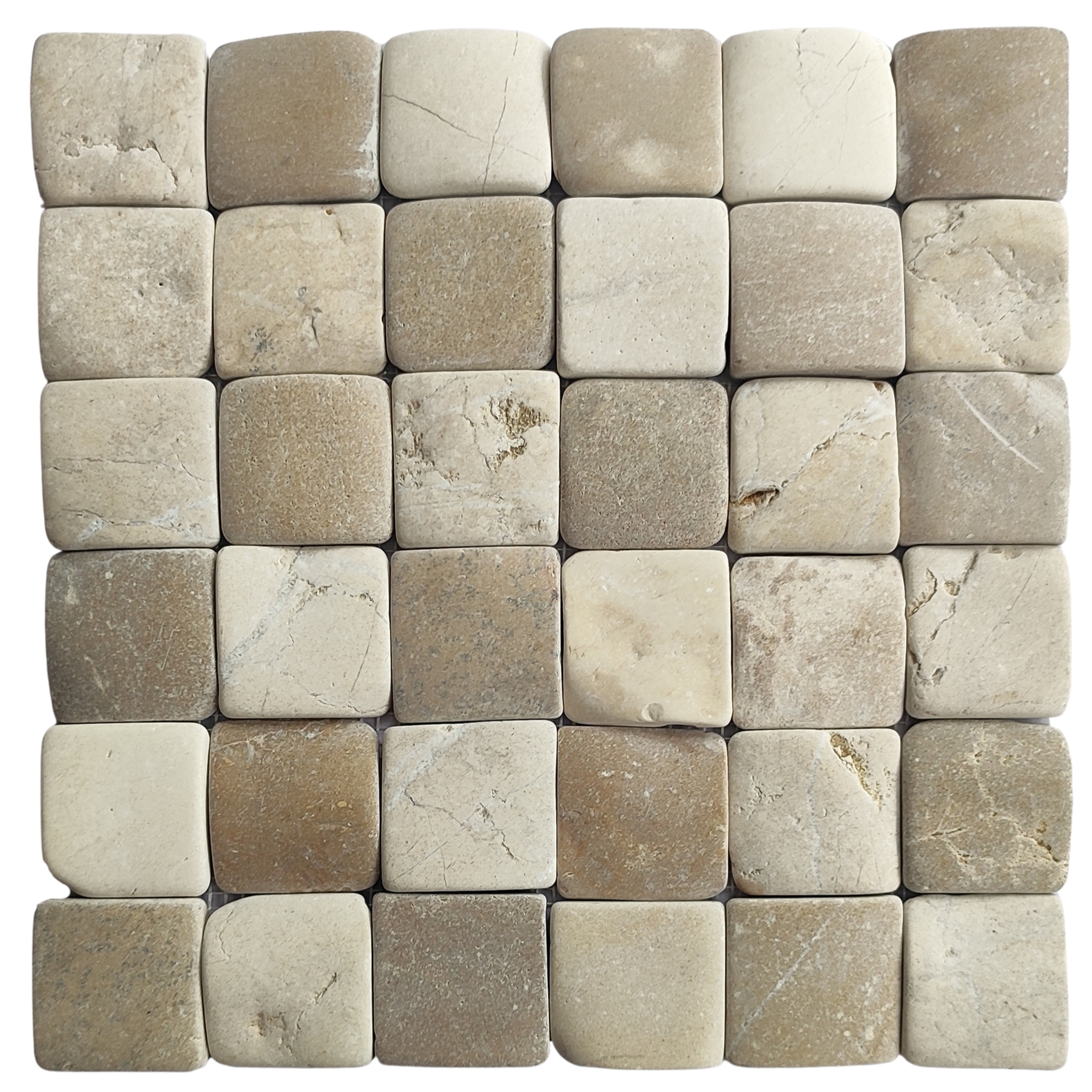 Mix White and Java Tan Pebble Square Mosaic Tile 2x2 - Pebble Tile Shop