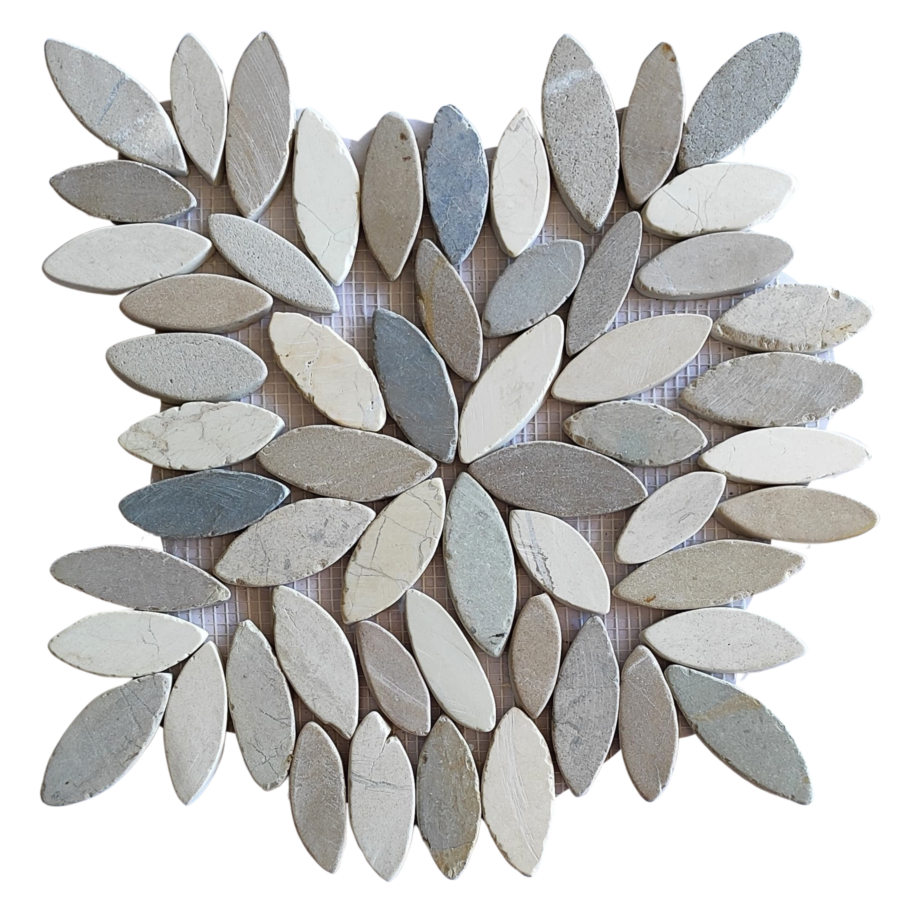 Mix White and Java Tan and Bali Cloud Flower Pebble Stone Mosaic Tiles - Pebble Tile Shop