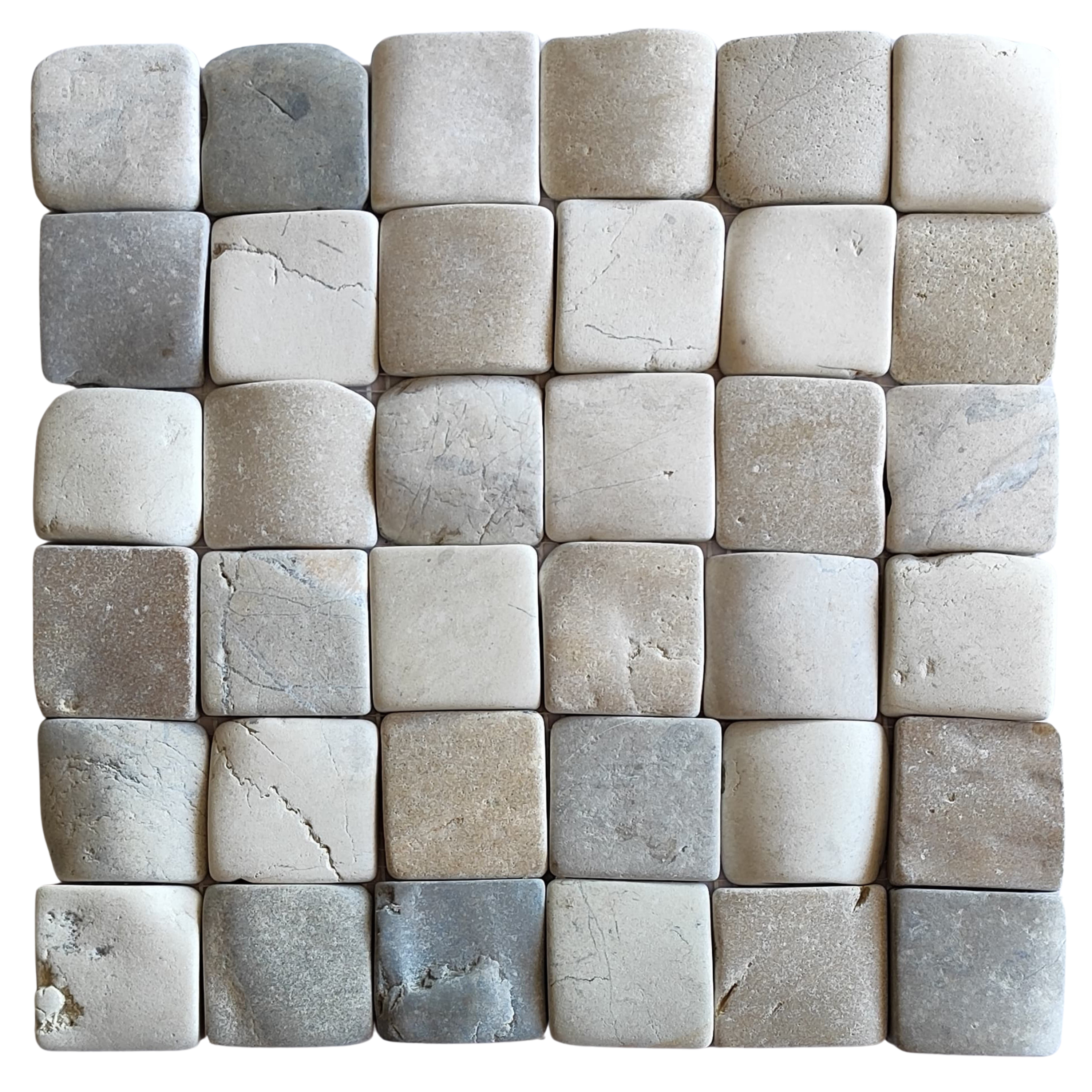 Mix White and Java Tan and Bali Cloud Pebble Square Mosaic Tile 2x2 - Pebble Tile Shop