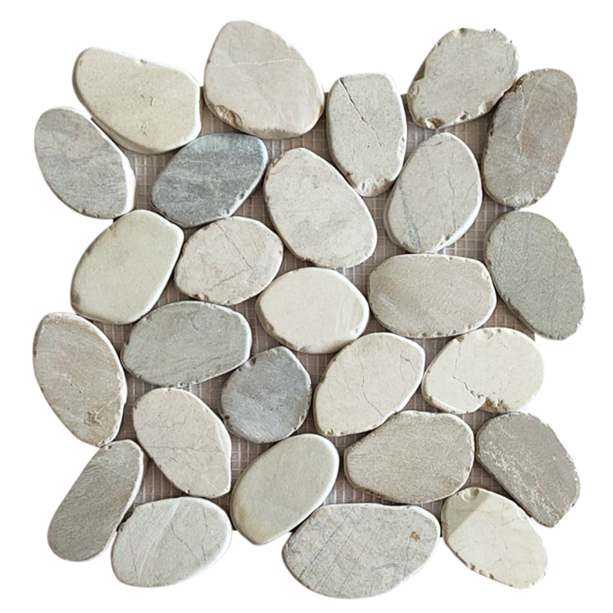 Mix White and Java Tan and Bali Cloud XL Sliced Pebble Tiles - Pebble Tile Shop