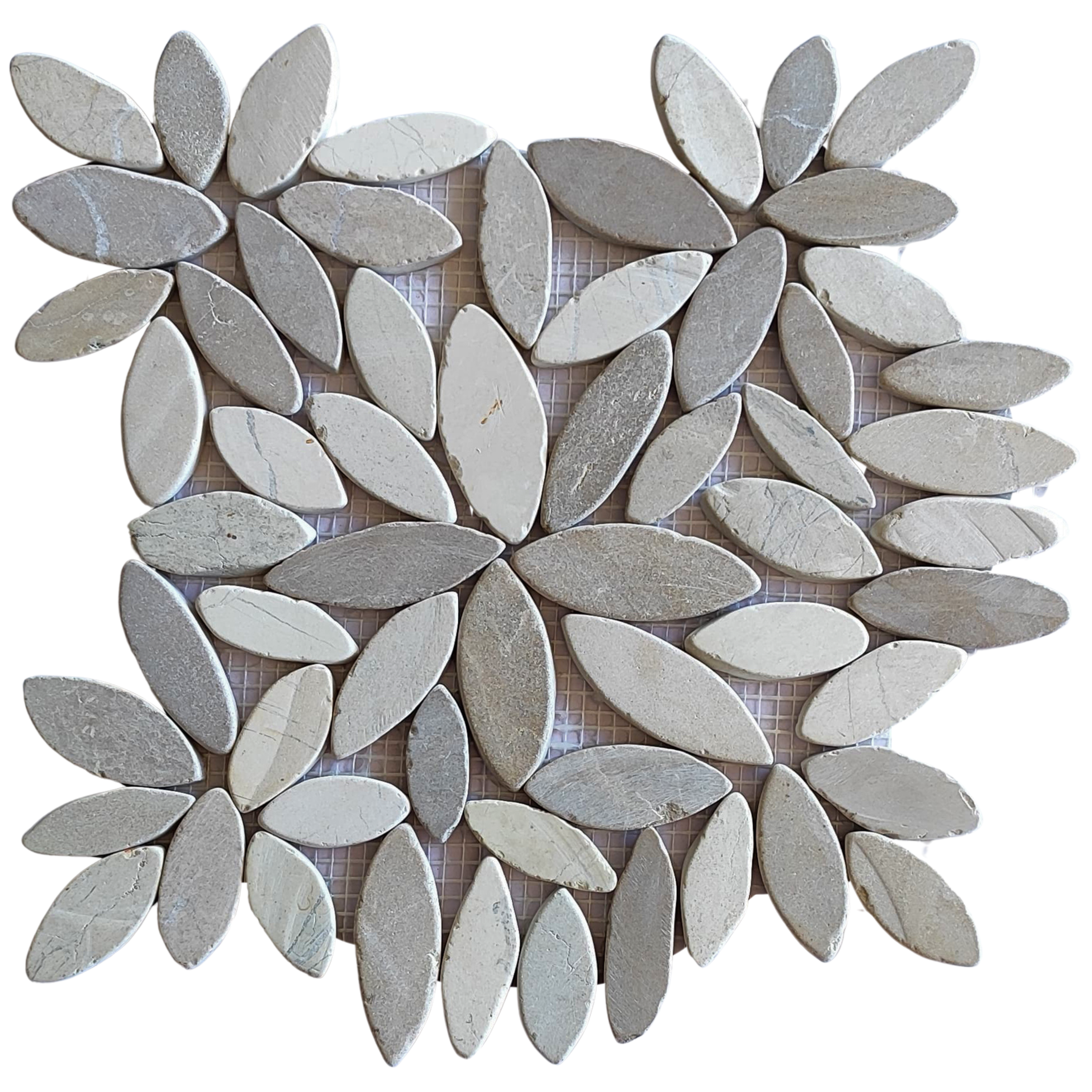 Mix White and Java Tan Flower Pebble Stone Mosaic Tiles - Pebble Tile Shop