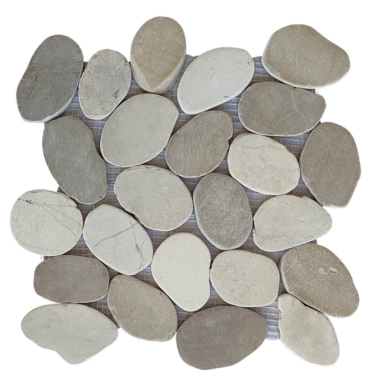 Mix White and Java Tan XL Sliced Pebble Tiles - Pebble Tile Shop