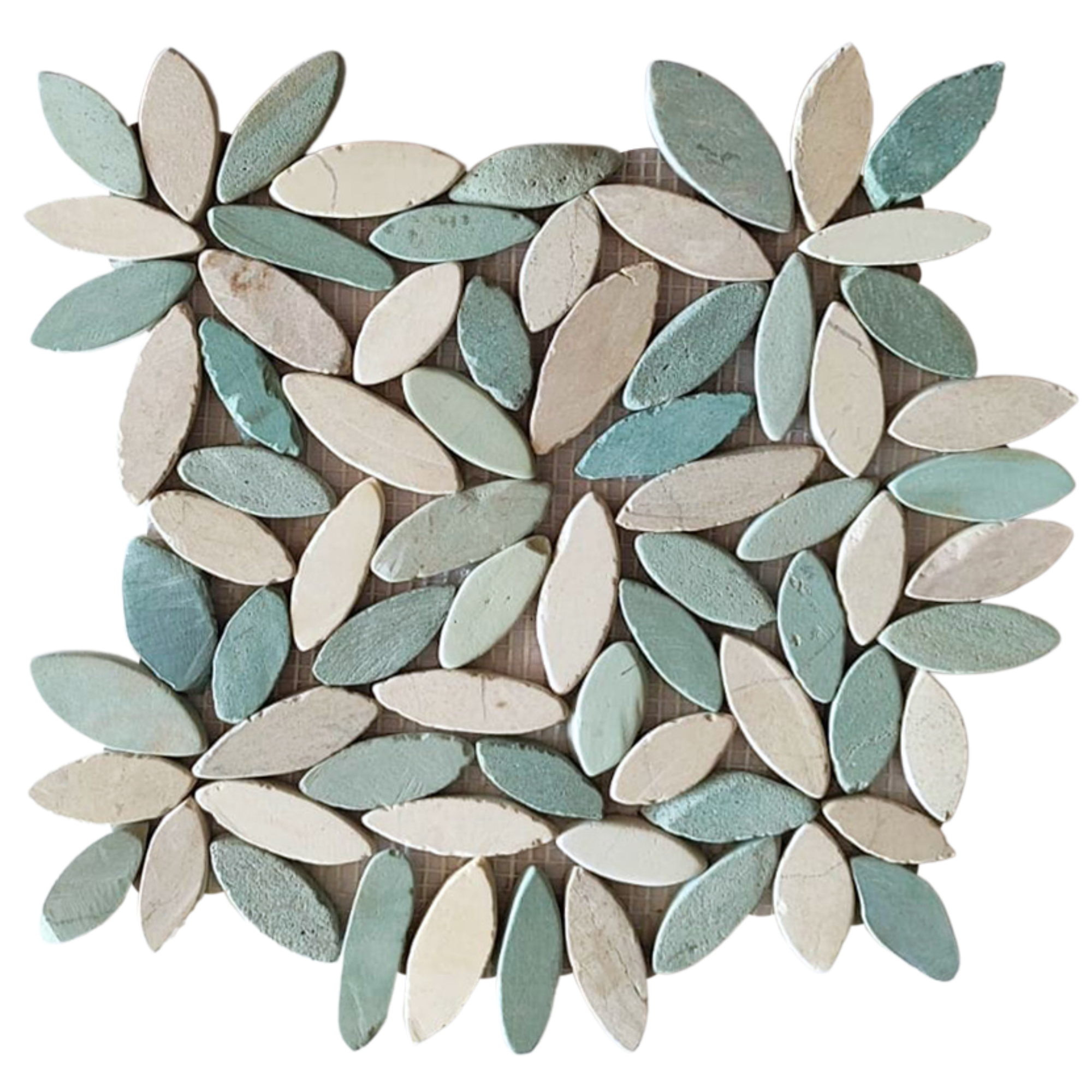 Mix White and Sea Green Flower Pebble Stone Mosaic Tiles - Pebble Tile Shop