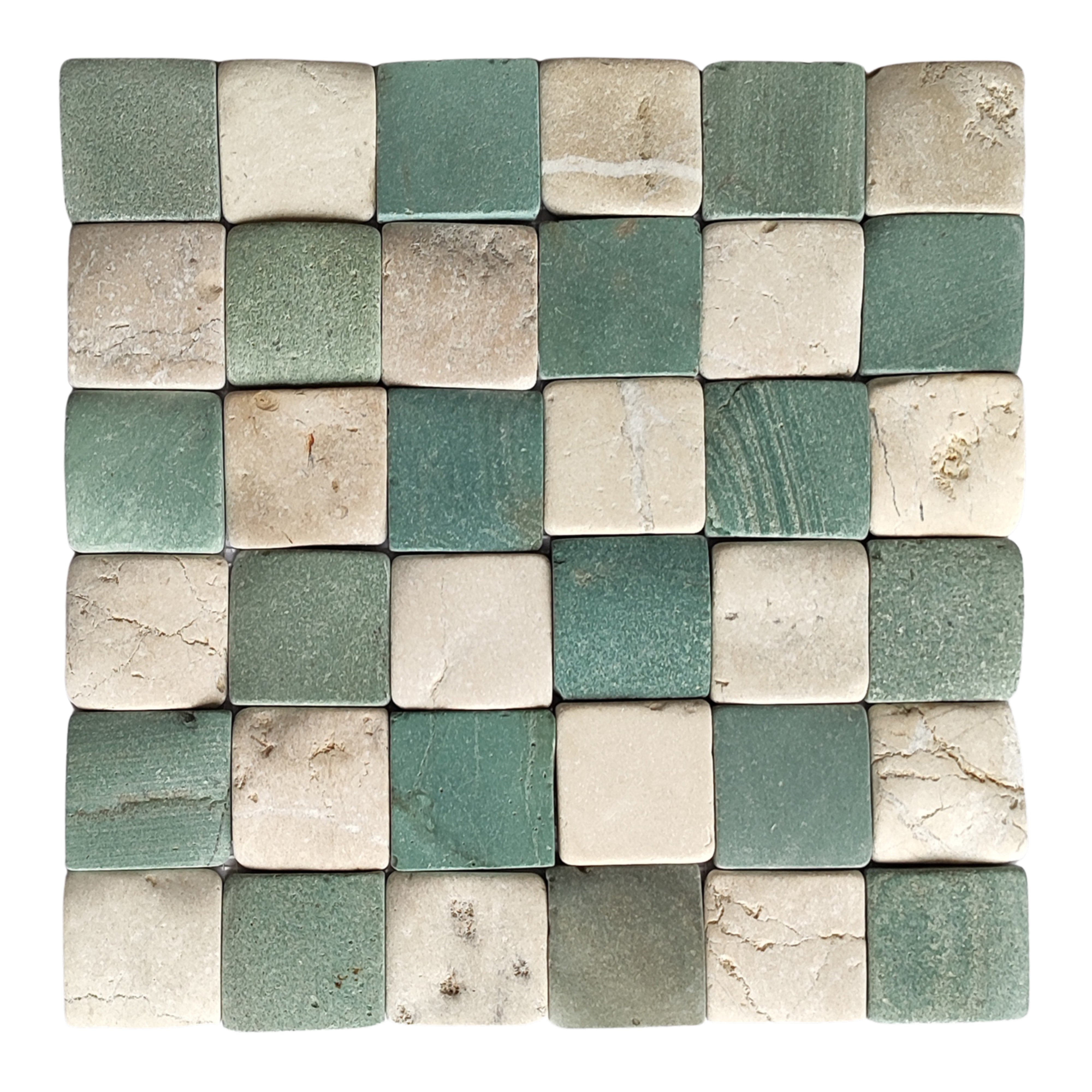 Mix White and Sea Green Pebble Square Mosaic Tile 2x2 - Pebble Tile Shop