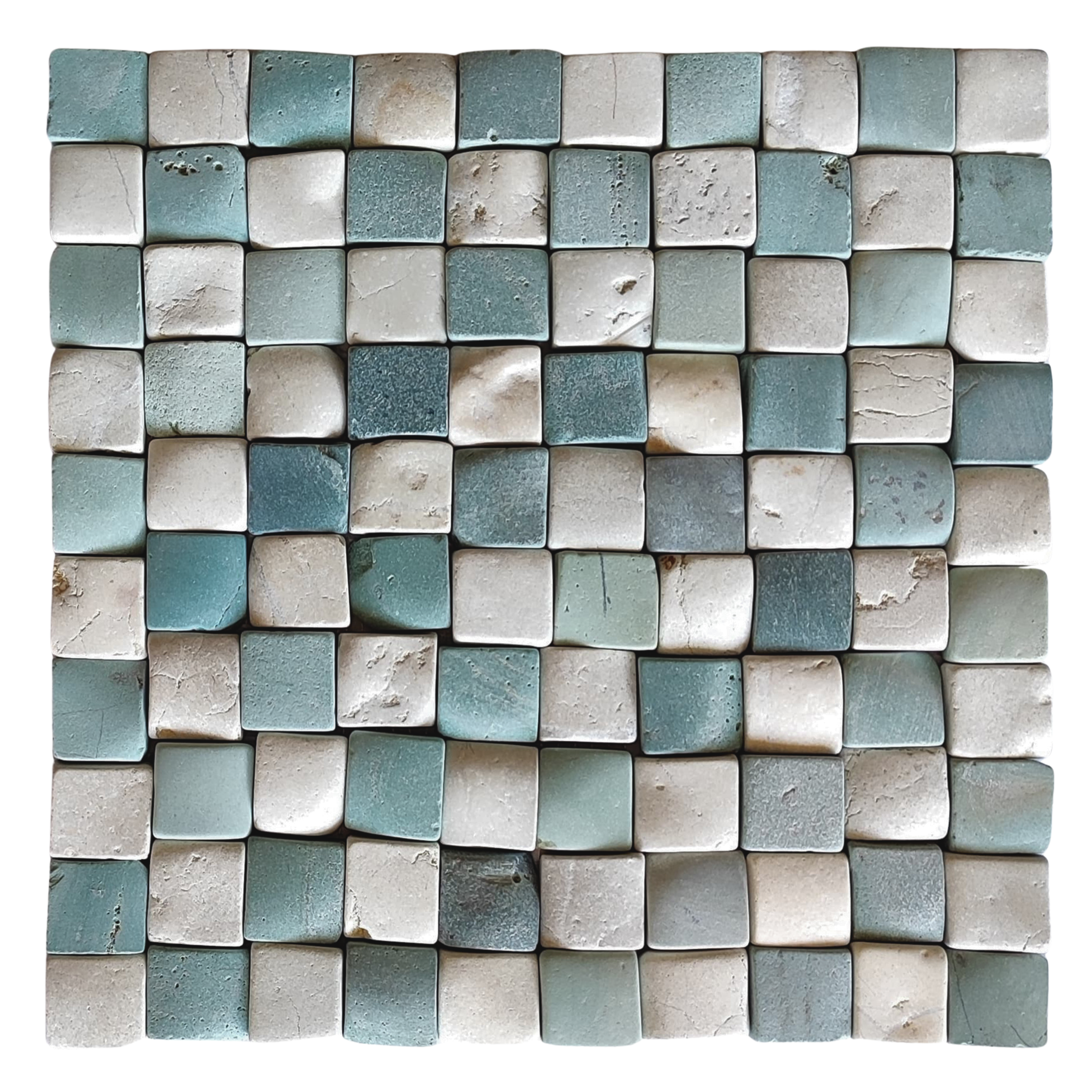 Mix White and Sea Green Pebble Square Mosaic Tile 1x1 - Pebble Tile Shop