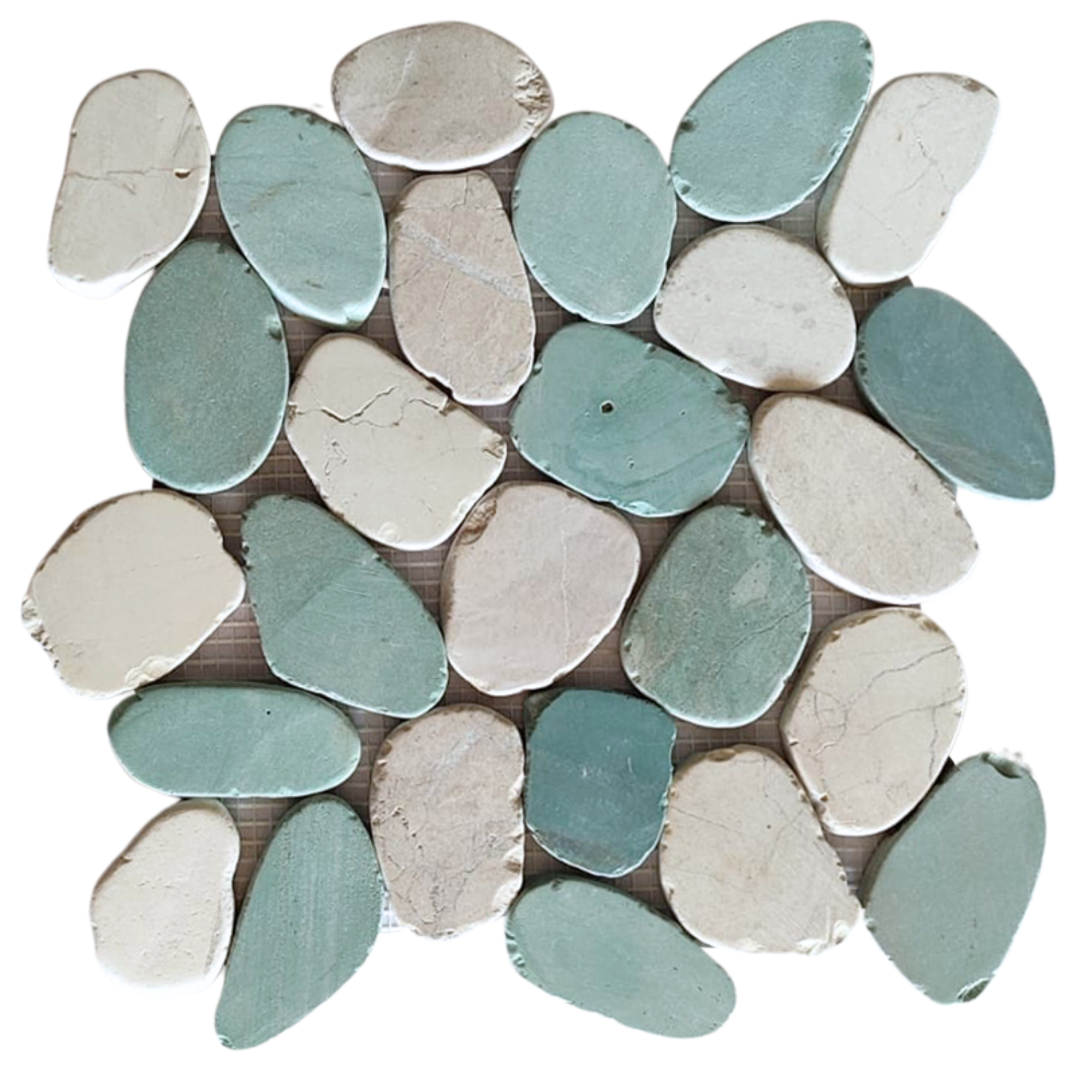 Mix White and Sea Green XL Sliced Pebble Tiles - Pebble Tile Shop