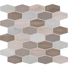 Mix Quartz XL Large Elongated Hexagon Marble Mosaic Tile - Pebble Tile Shop