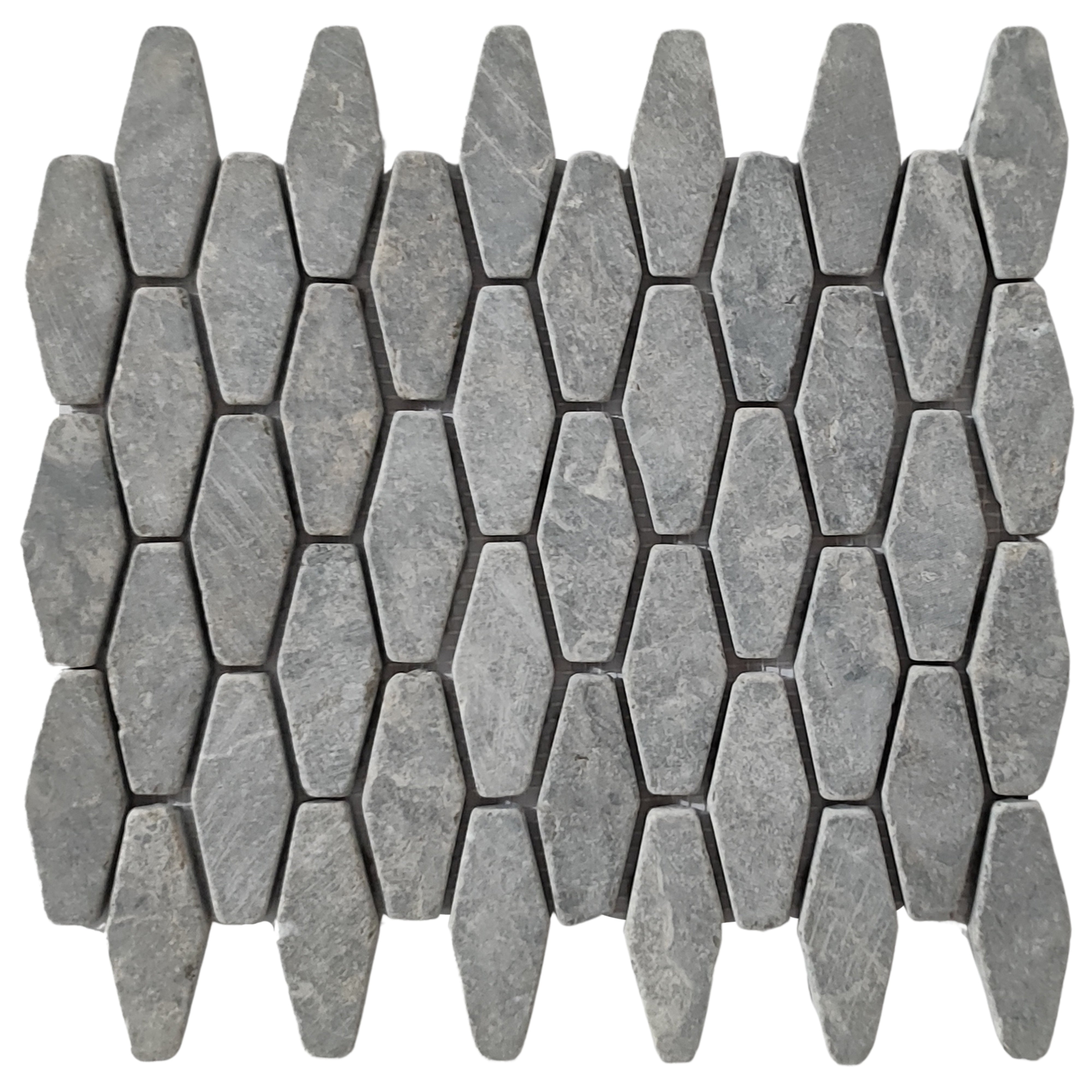 Stone Grey Small Elongated Hexagon Marble Mosaic Tile - Pebble Tile Shop