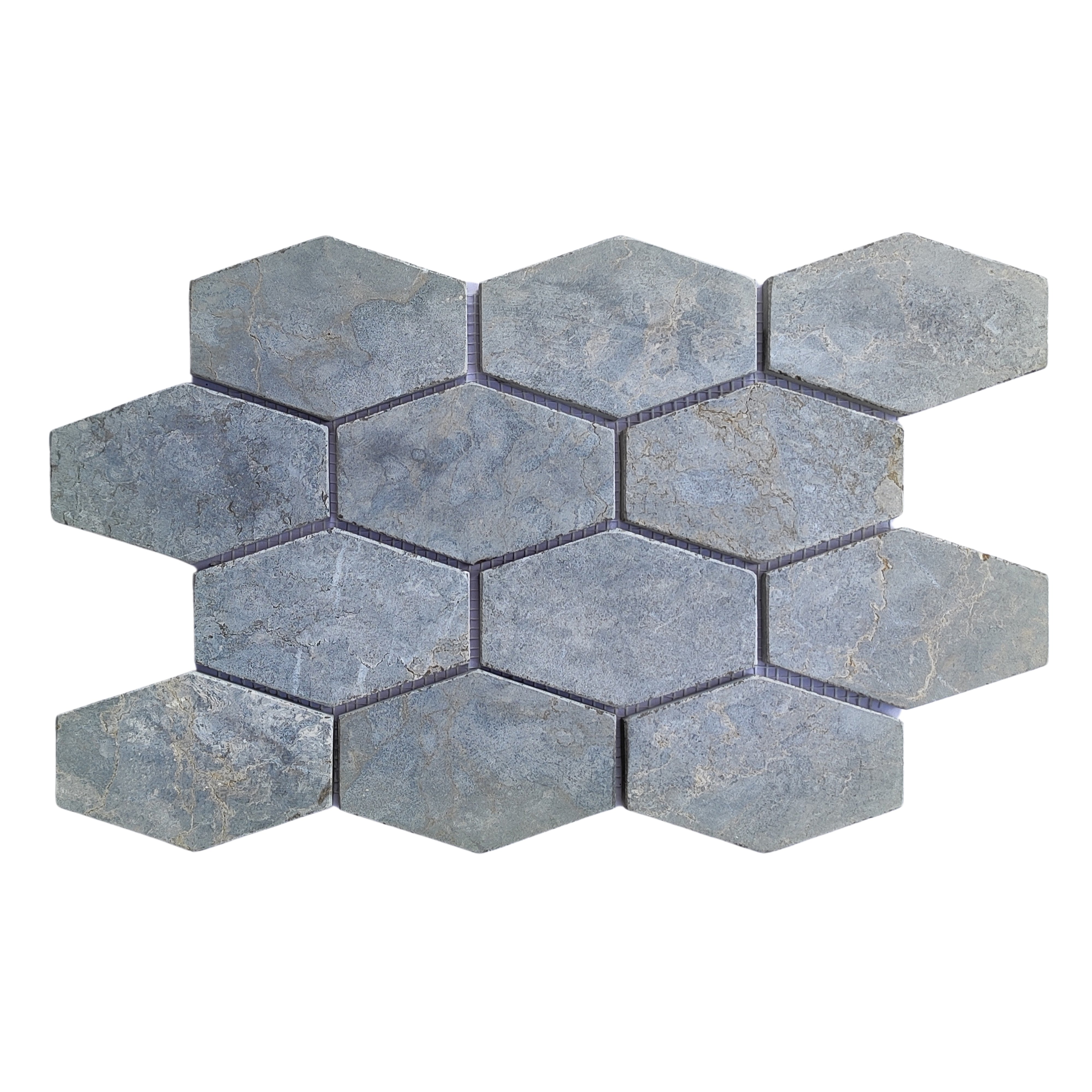 Stone Grey XL Large Elongated Hexagon Marble Mosaic Tile - Pebble Tile Shop