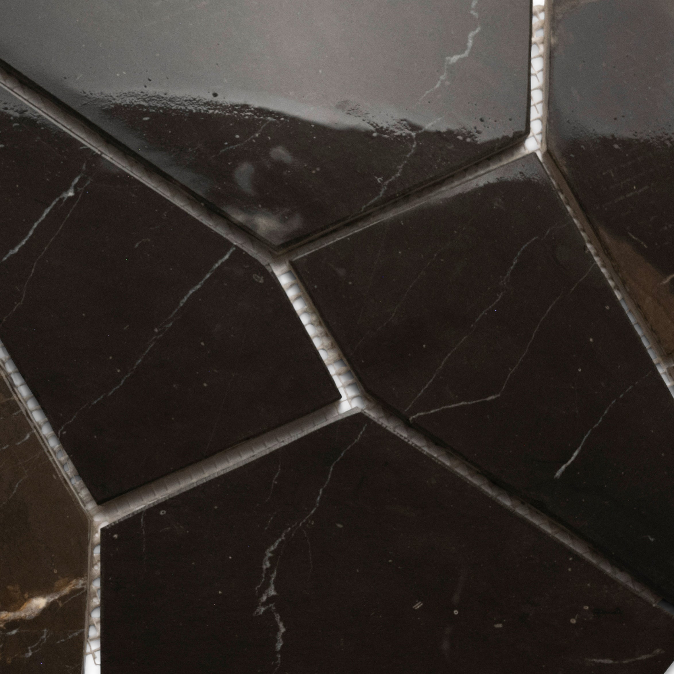 Dark Grey Pentagon Marble Mosaic Tiles - Pebble Tile Shop