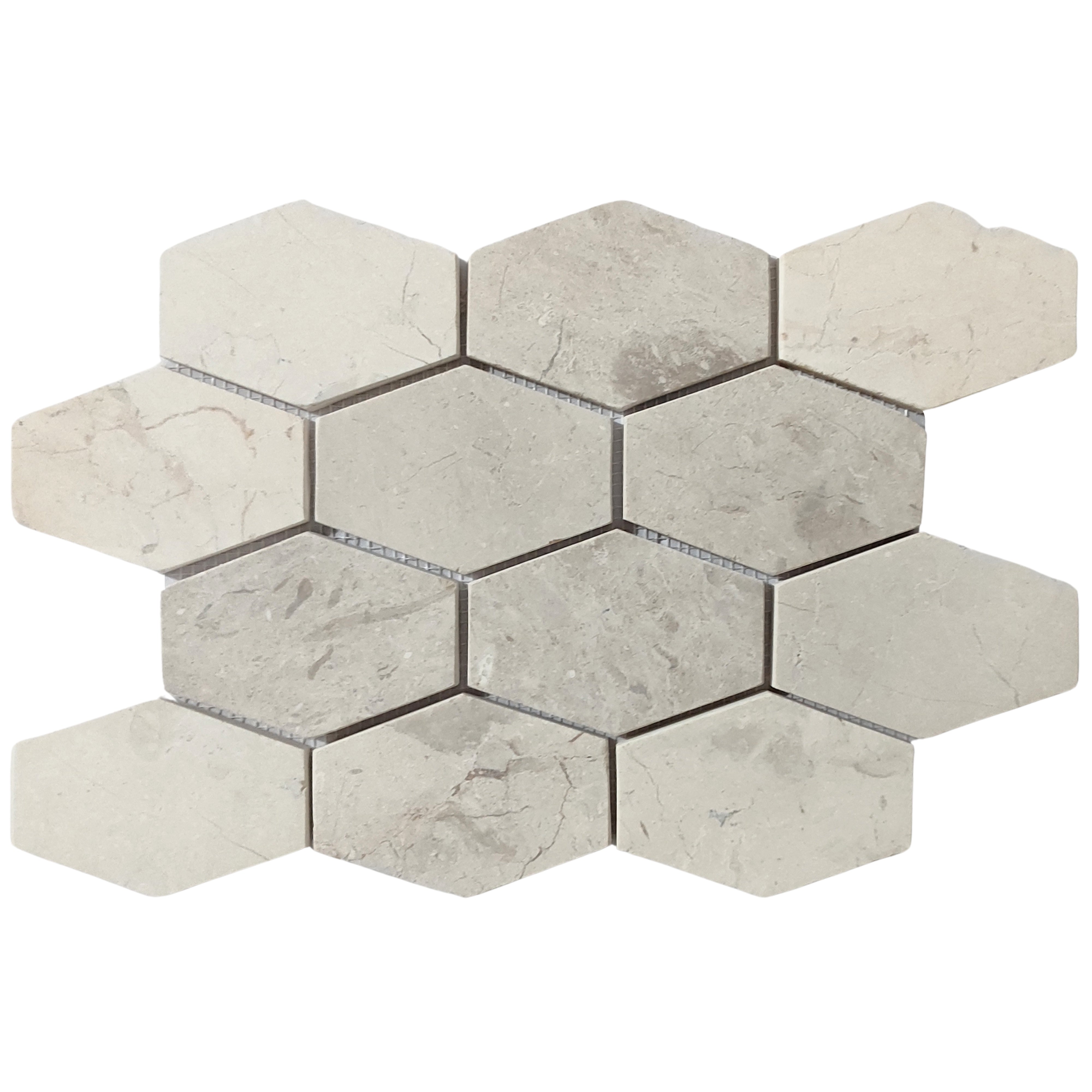 White XL Large Elongated Hexagon Marble Mosaic Tile - Pebble Tile Shop