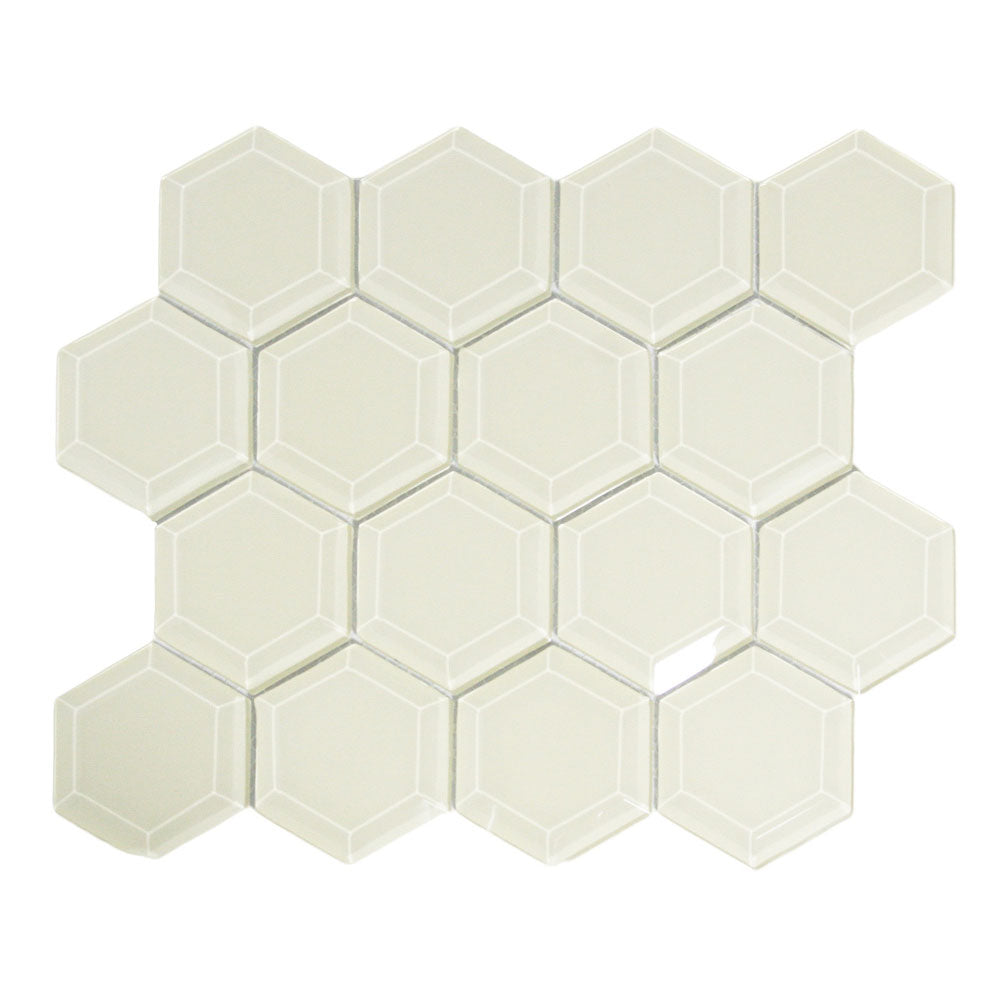 Cream Hexagon Beveled Glass Tile - Pebble Tile Shop