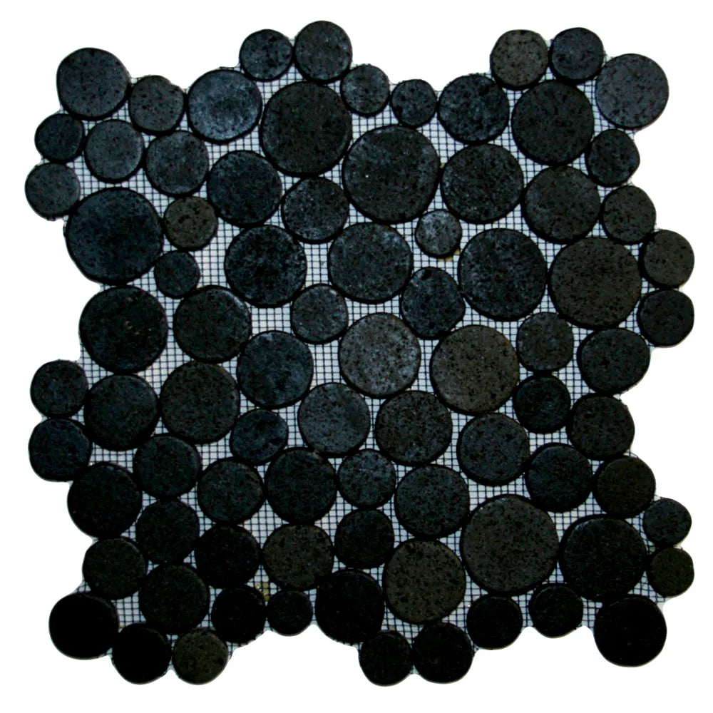 Glazed Black Moon Mosaic Tile - Pebble Tile Shop