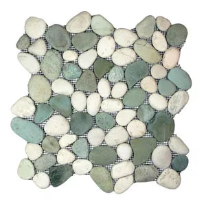 Sea Green and White Pebble Tile - Pebble Tile Shop