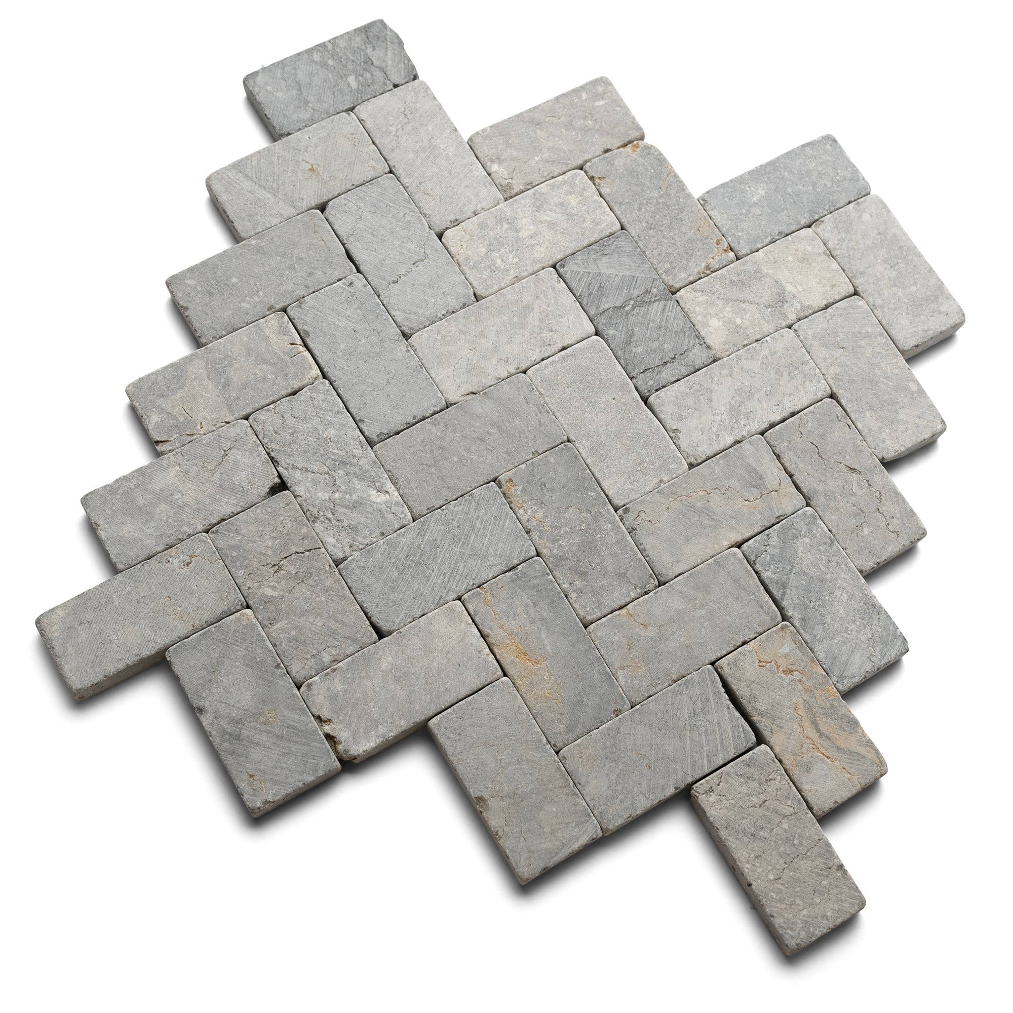 Light Grey Herringbone Stone Mosaic Tile - Pebble Tile Shop