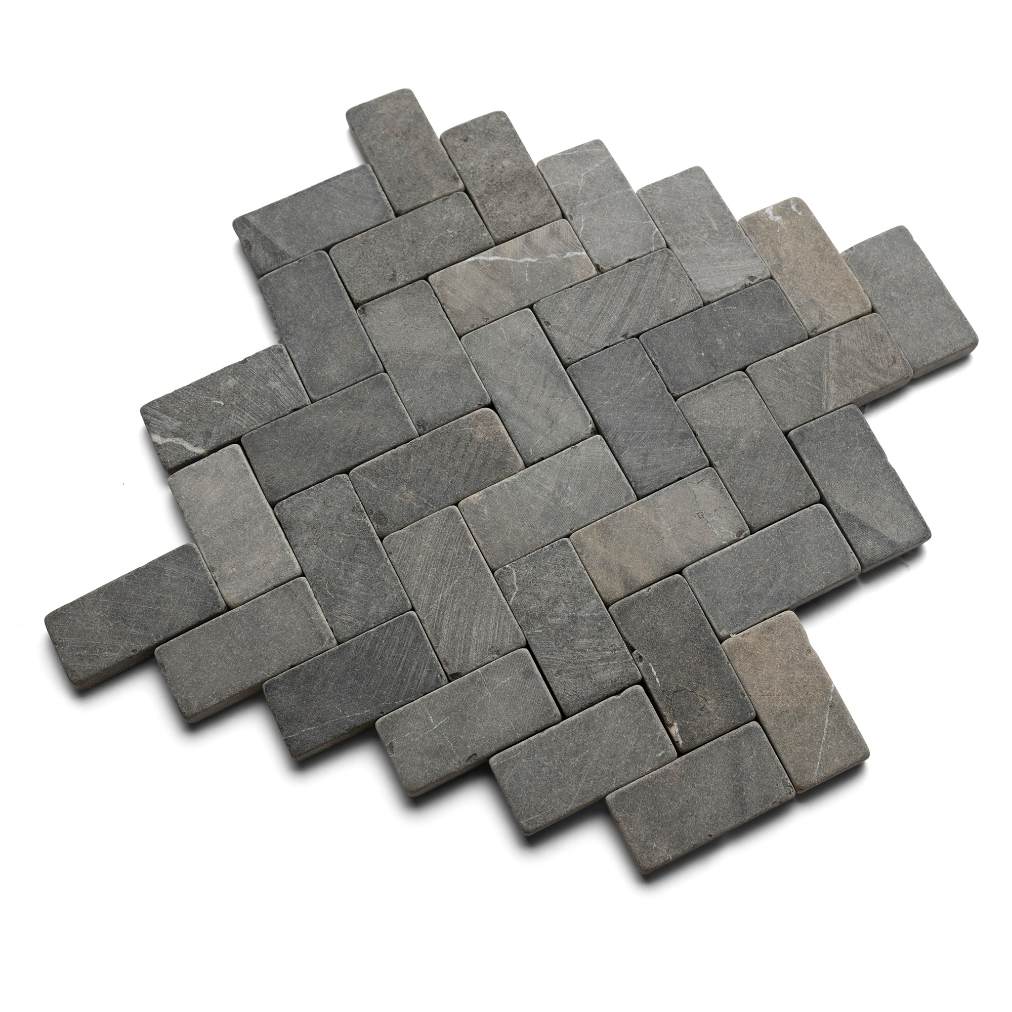 Grey Herringbone Stone Mosaic Tile - Pebble Tile Shop