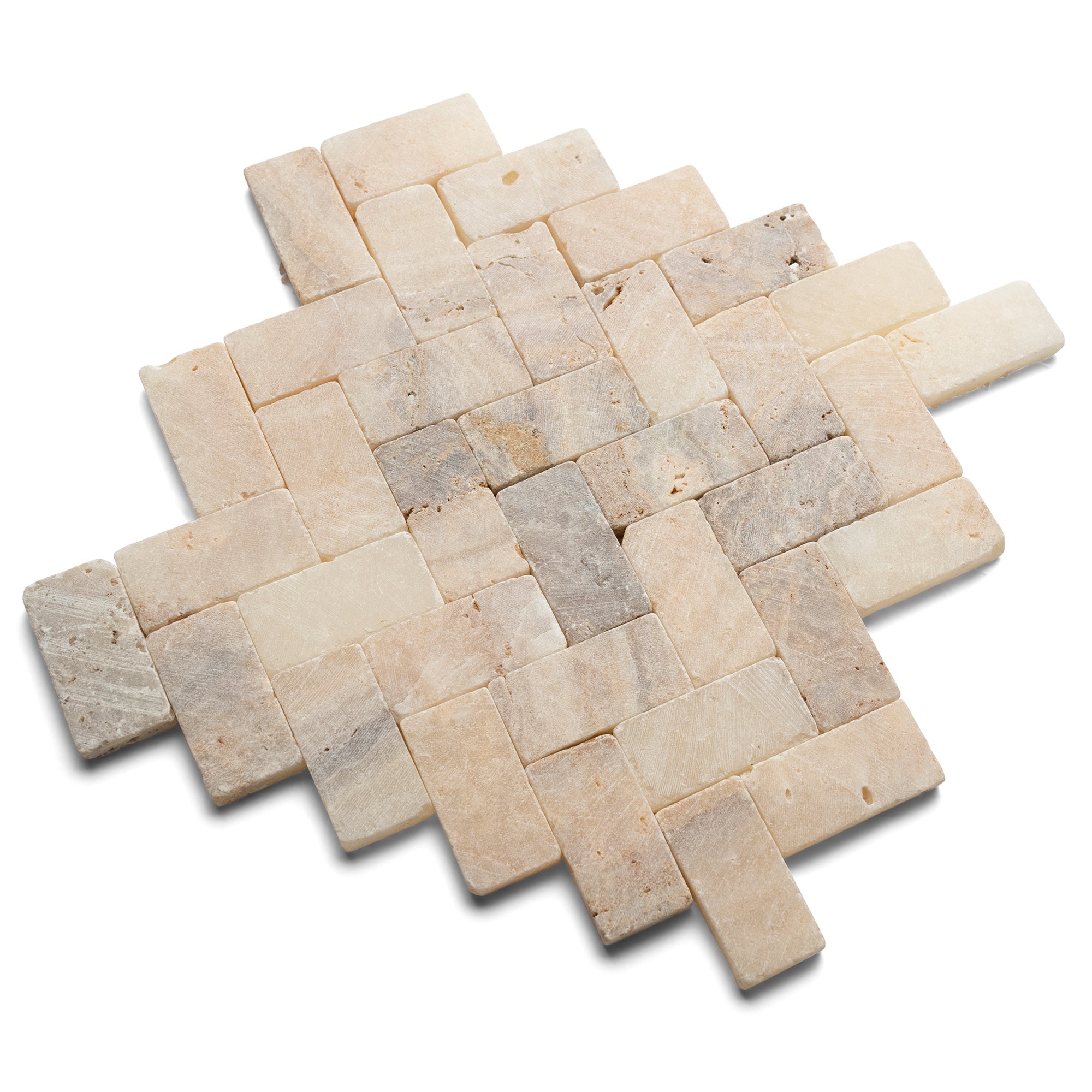 Mixed Quartz Herringbone Stone Mosaic Tile - Pebble Tile Shop