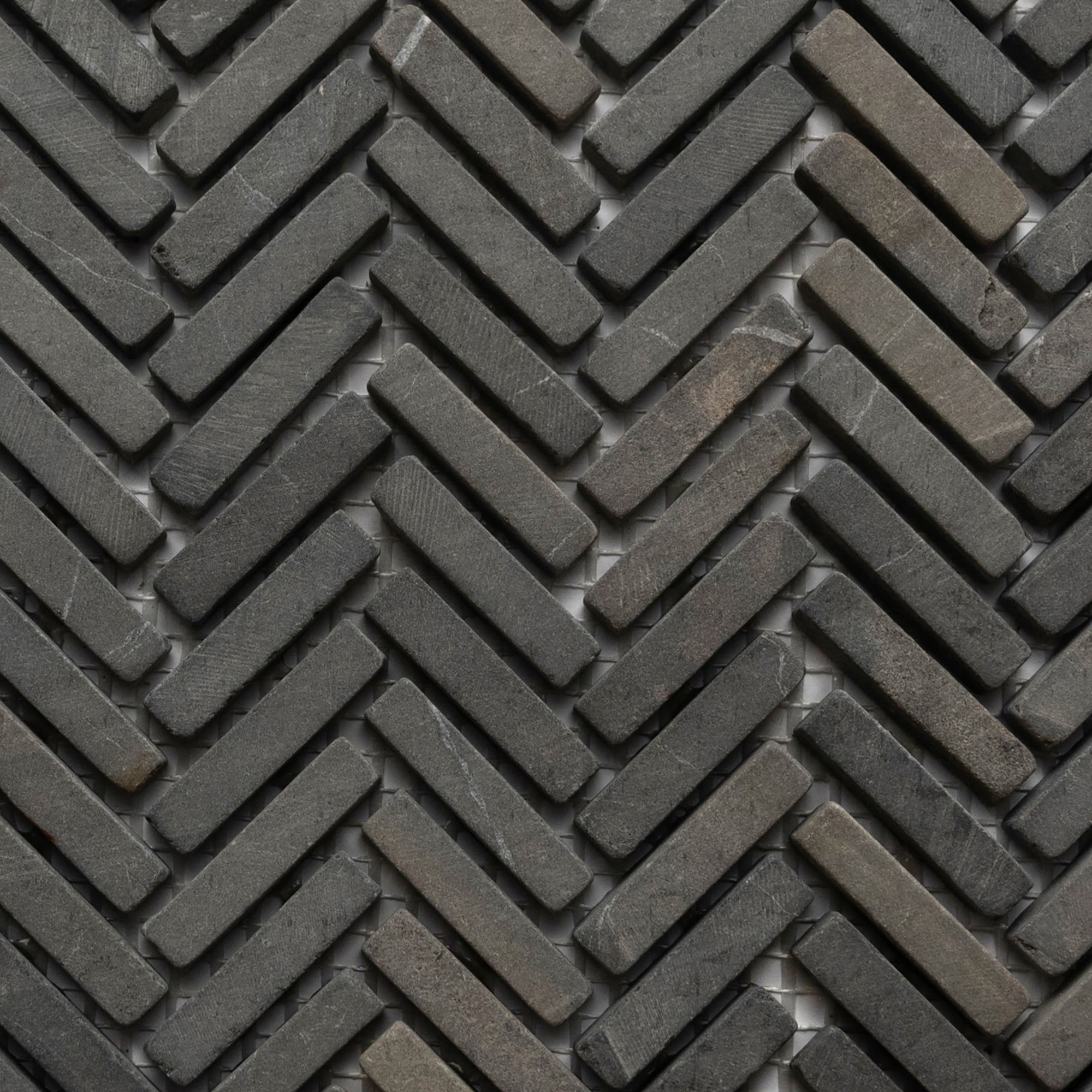 Black Chevron Stone Mosaic Tile - Pebble Tile Shop