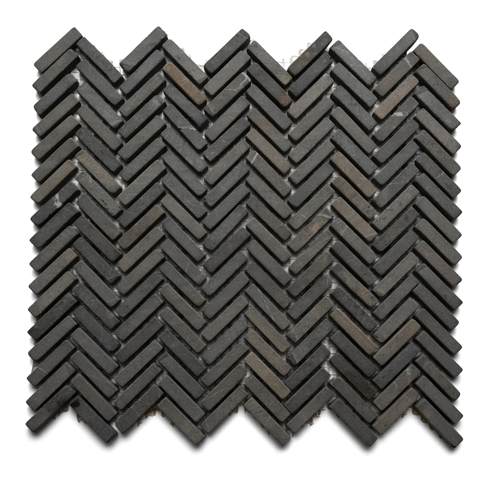 Black Chevron Stone Mosaic Tile - Pebble Tile Shop