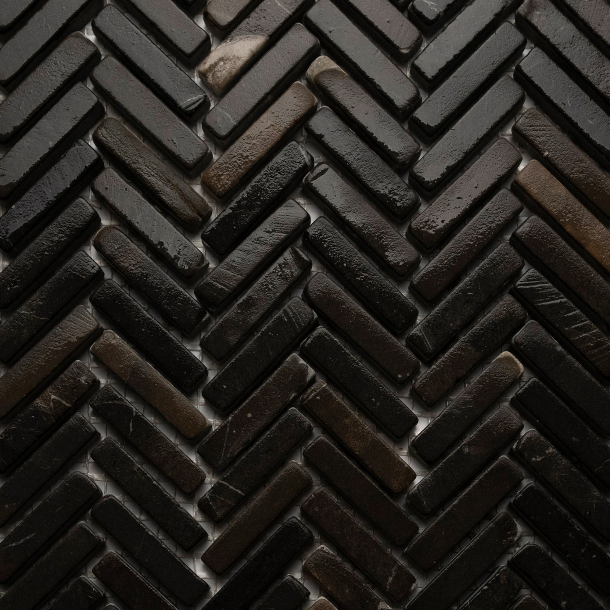 Black Chevron Stone Mosaic Tile - Pebble Tile Shop