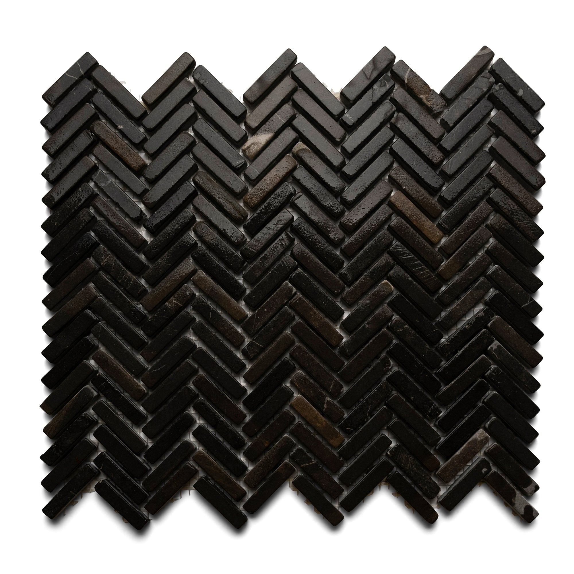 Black Chevron Stone Mosaic Tile - Pebble Tile Shop