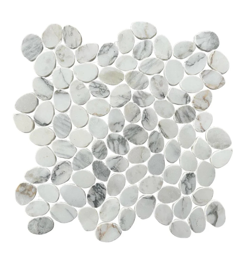 Calacatta Mini Sliced Marble Mosaic Tile - Pebble Tile Shop