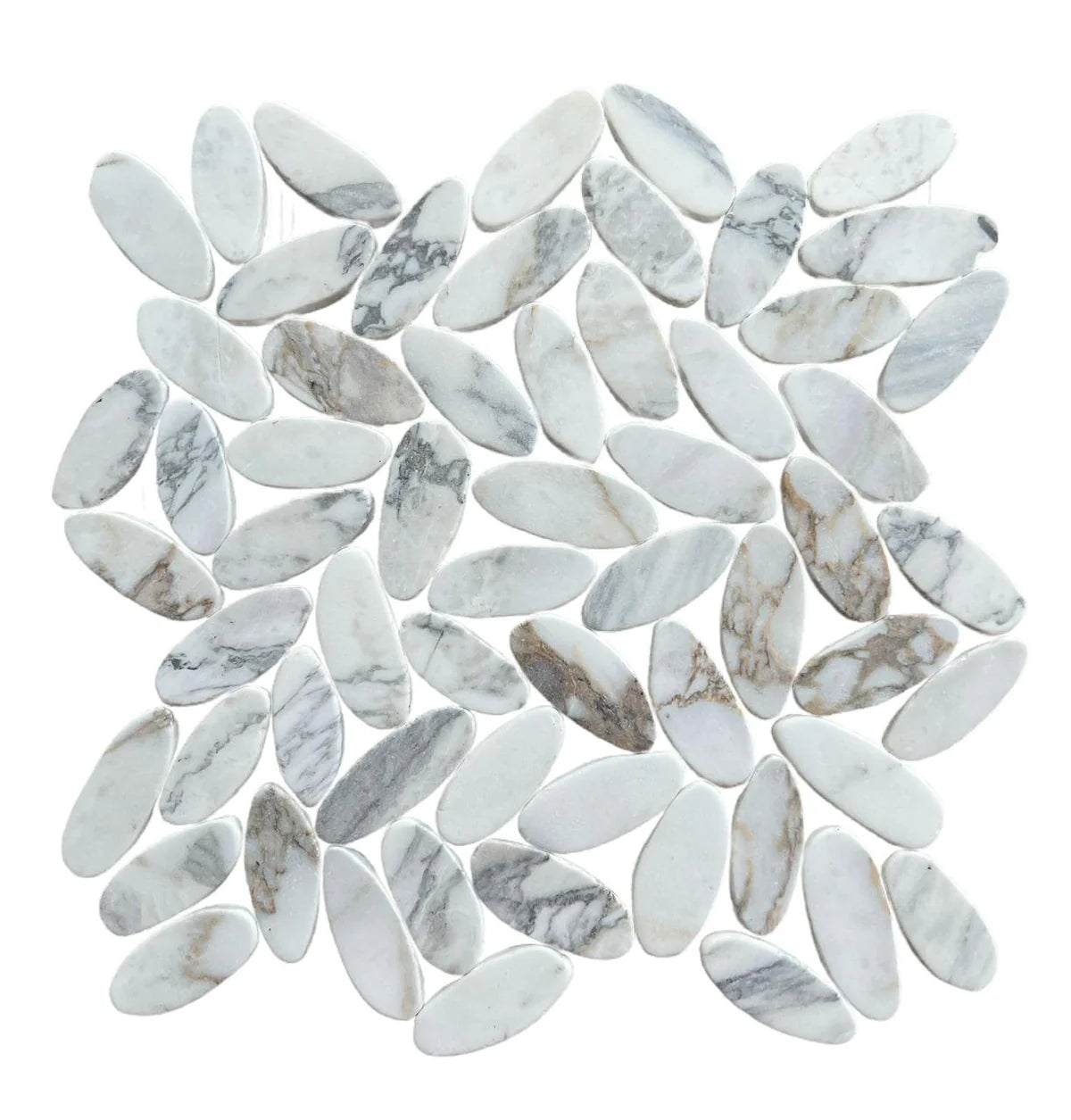 Calacatta Sliced Oval Ellipse Marble Mosaic Tile - Pebble Tile Shop