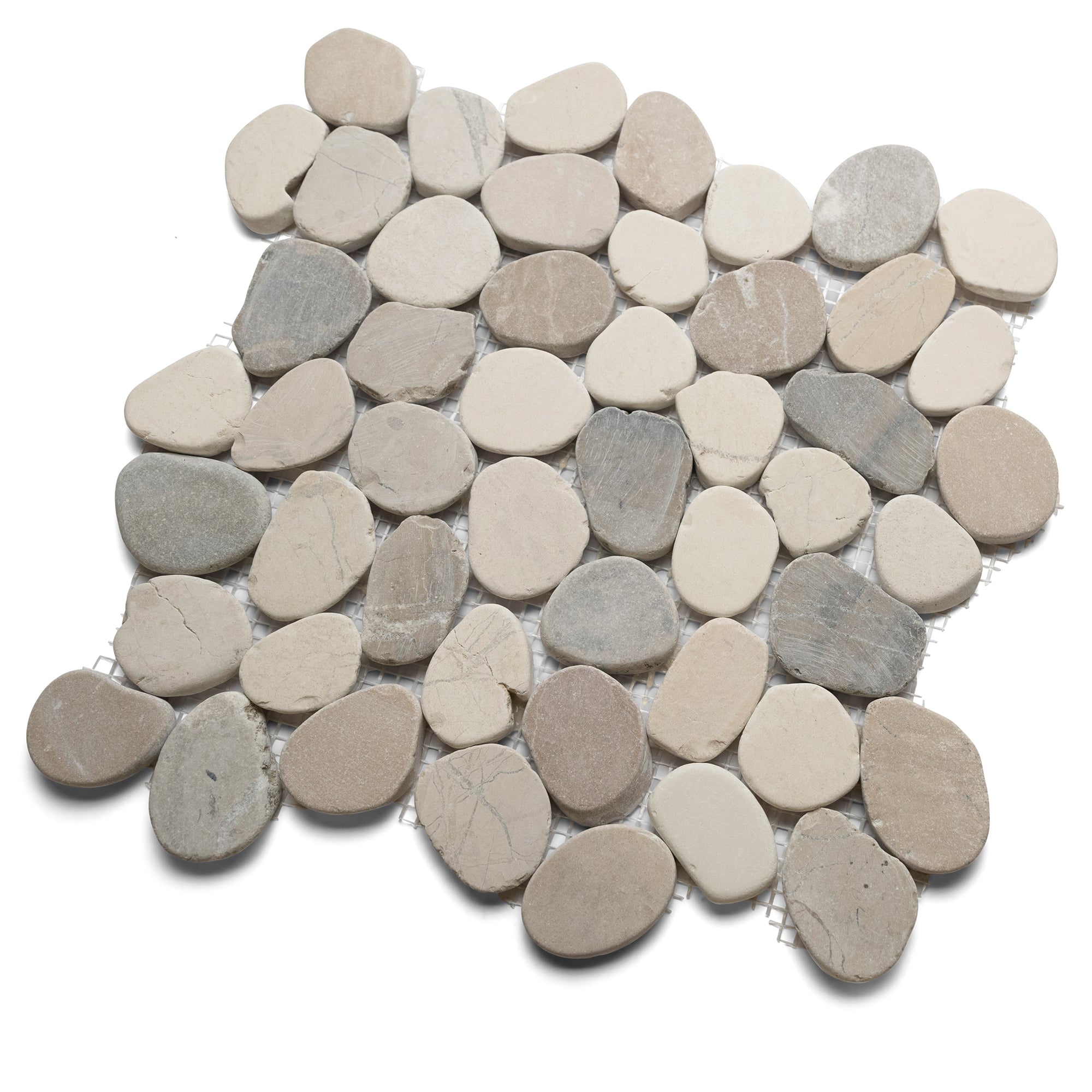 Sliced Mixed White Tan and Grey Pebble Tile - Pebble Tile Shop